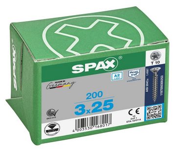 SPAX Spanplattenschraube Edelstahlschraube, (Edelstahl A2, 200 St), 3x25 mm