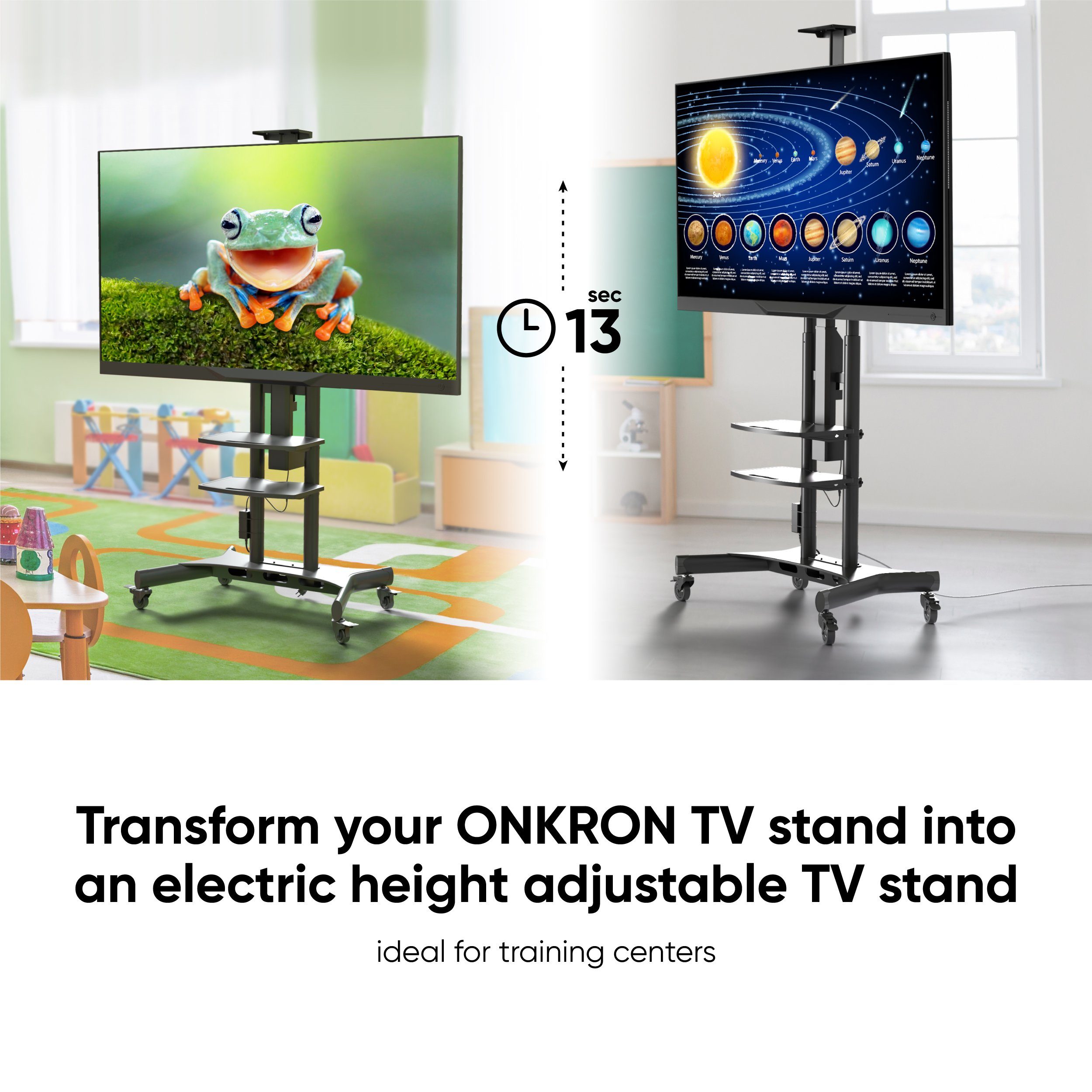 ONKRON AMT1800-B TV-Ständer, (bis 86,00 Bildschirm Höheanpassung, Höheanpassung, Fernseher, Höheanpassung Ständer) von für Motor Motor auf Zoll, für Automatische TV