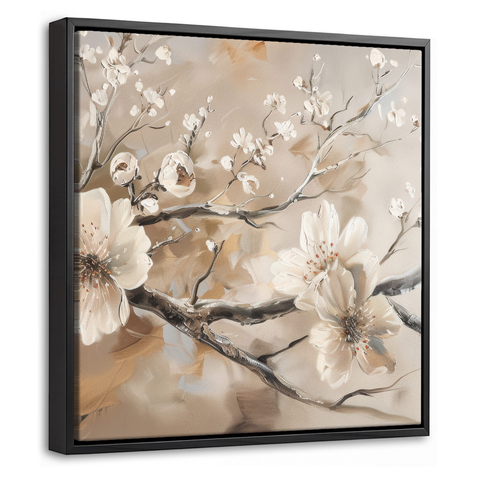 OneMillionCanvasses® Leinwandbild mit Rahmen - Blumen - Natur - Weiß - Blüte - Abstrakt, Fotodruck (1 St), Leinwand Bilder Klein, Wand Dekoration Aesthetic 20x20cm