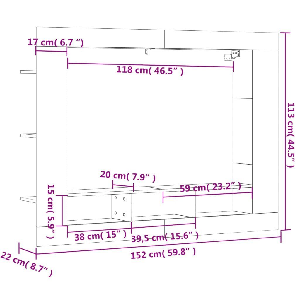 vidaXL Kleiderschrank TV-Schrank Holzwerkstoff (1-St) Räuchereiche 152x22x113 cm