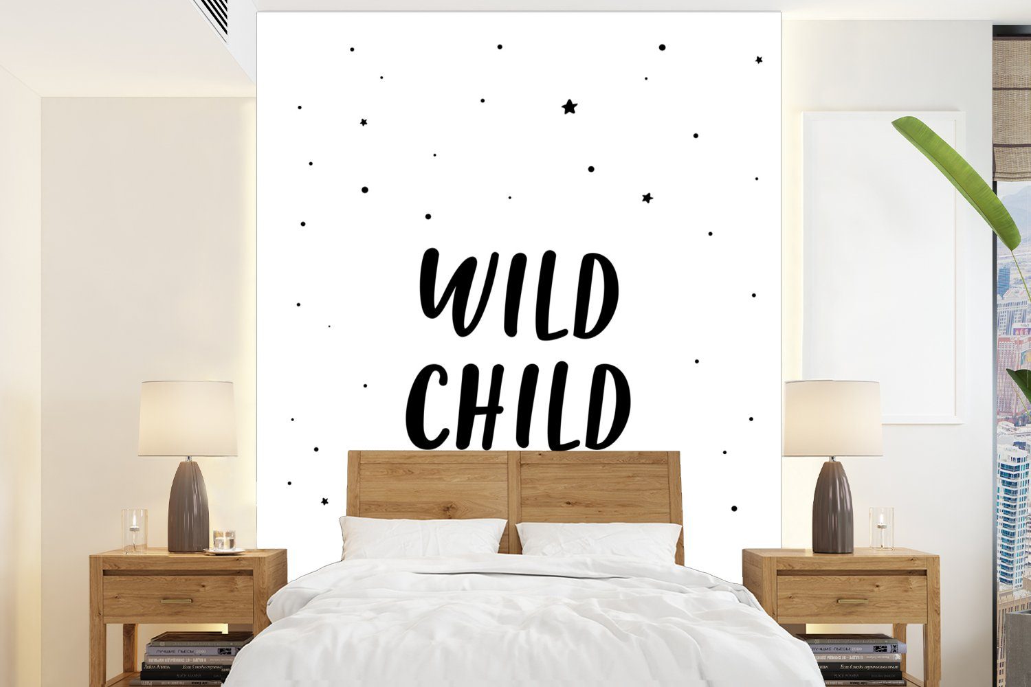 MuchoWow Fototapete Zitate - Wildes Kind - Baby - Text, Matt, bedruckt, (4 St), Montagefertig Vinyl Tapete für Wohnzimmer, Wandtapete