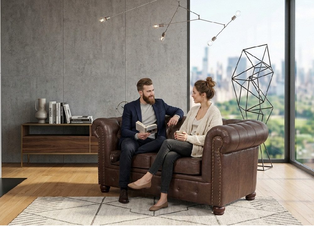 Xlmoebel Chesterfield-Sofa Elegantes Ledersofa in modernem Design mit hochwertiger Polsterung, Hergestellt in Europa