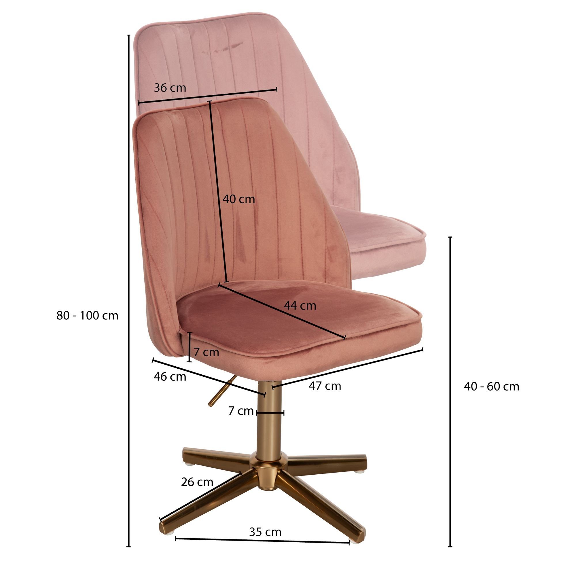 120 Schreibtischstuhl Höhenverstellbar, Rosa, (Samt Design Drehstuhl Drehbar FINEBUY FB24208 | Pink Lehne), Schalenstuhl mit kg Rosa Drehbar