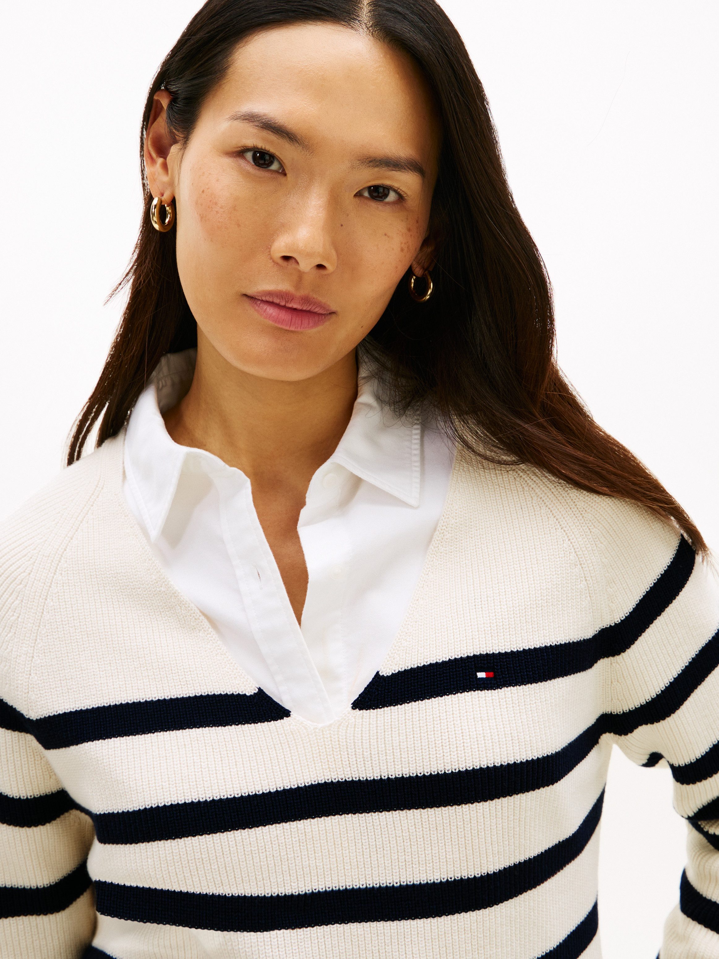 Tommy Hilfiger Strickpullover CO CARDI STITCH V-NK LS mit Logostickerei