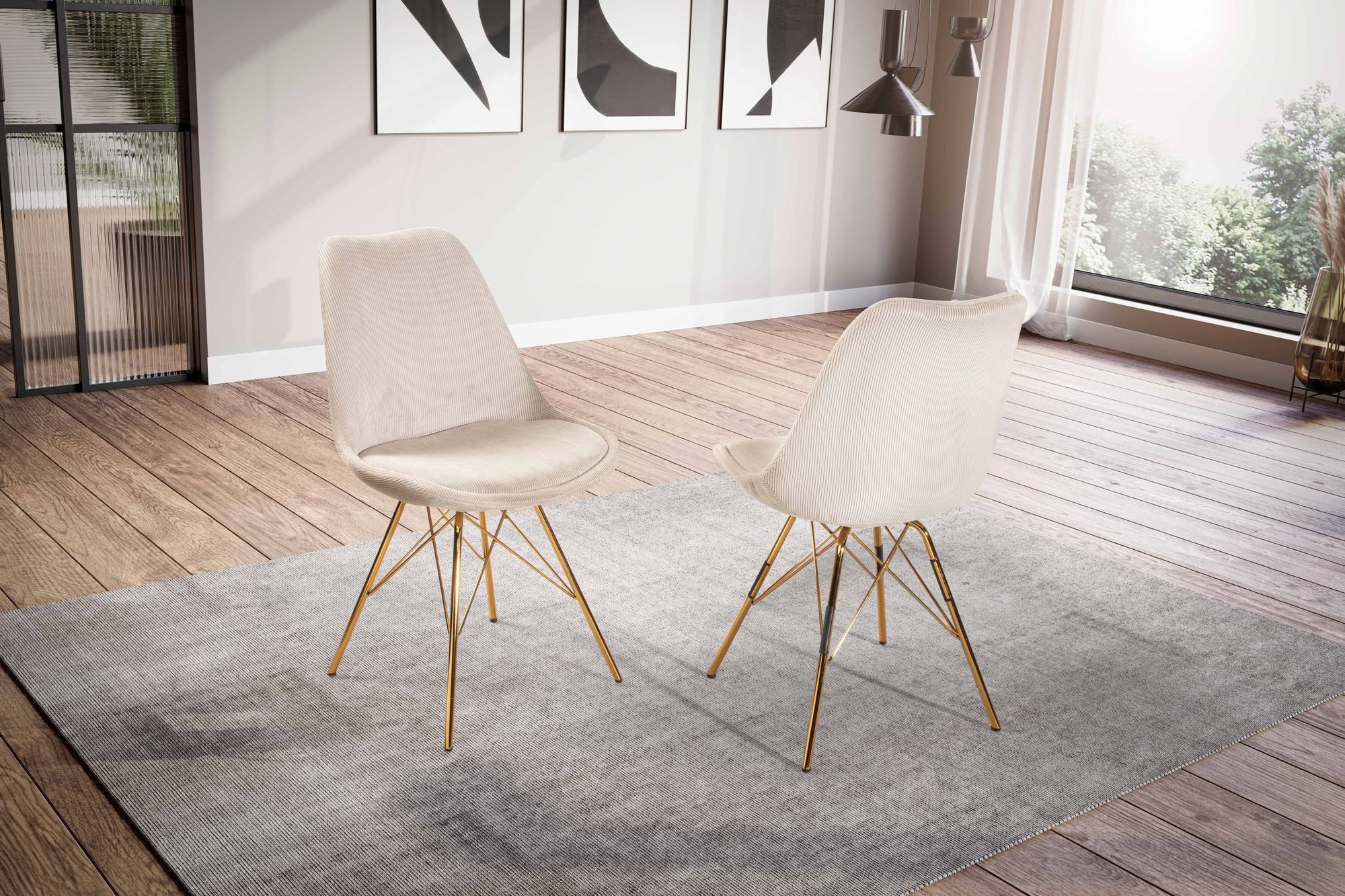 FINEBUY Esszimmerstuhl 2er Set Küchenstuhl Cord Cara Stoff Stuhl Skandinavi günstig online kaufen