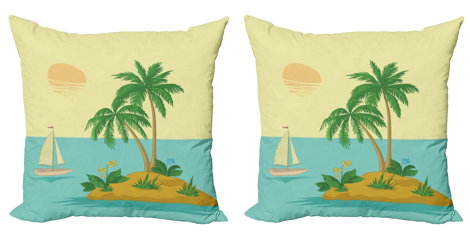 Palme Doppelseitiger Abakuhaus (2 Accent Digitaldruck, Stück), Modern Kissenbezüge Boot und Insel Tropische