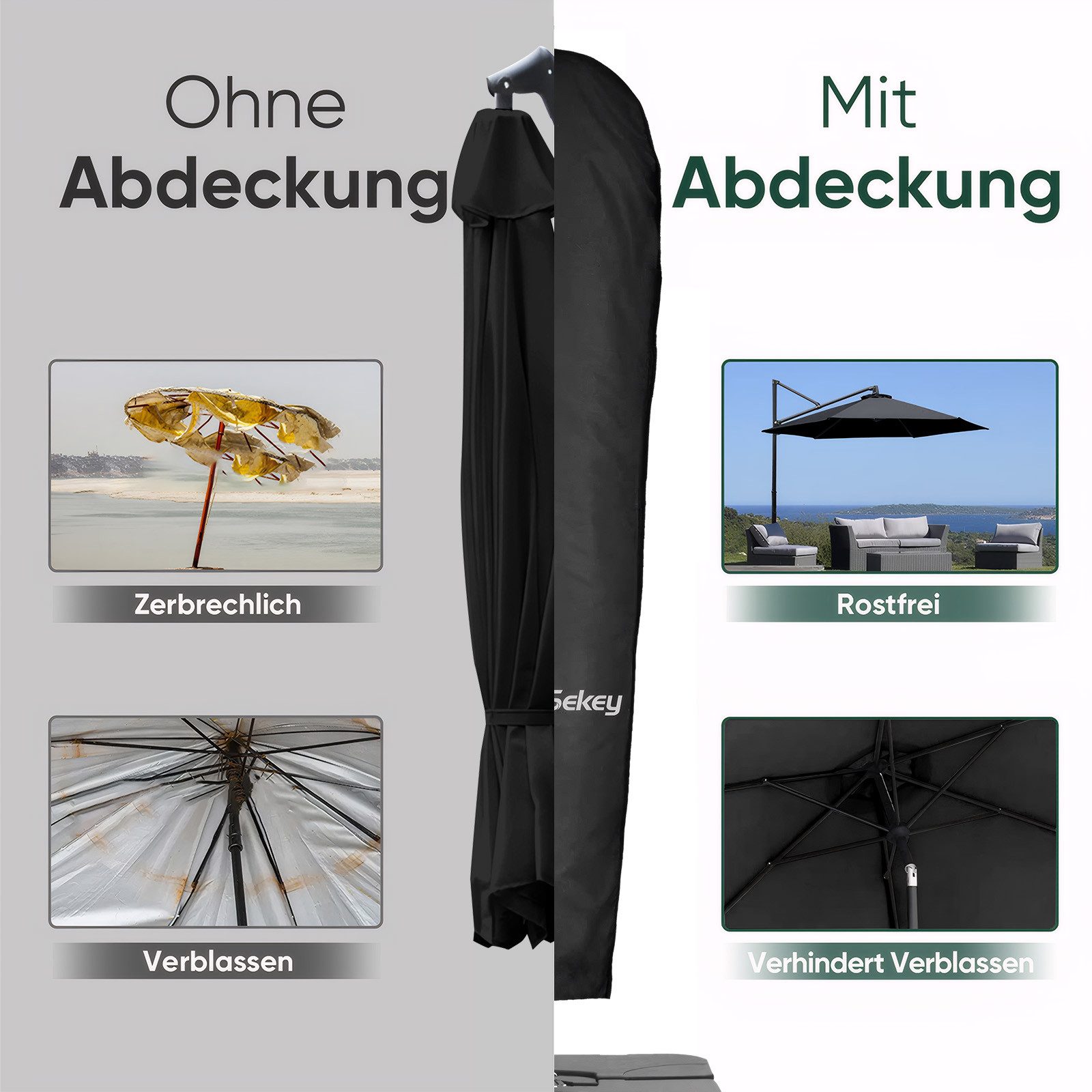 Sekey Sonnenschirm-Schutzhülle Sonnenschirm Schutzhülle Wasserdicht Abdeckung Abdeckhaube Schutzhaube, aus Polyester, für 300 cm Ampelschirm, Größe: XXXL – Bild 4 von 5