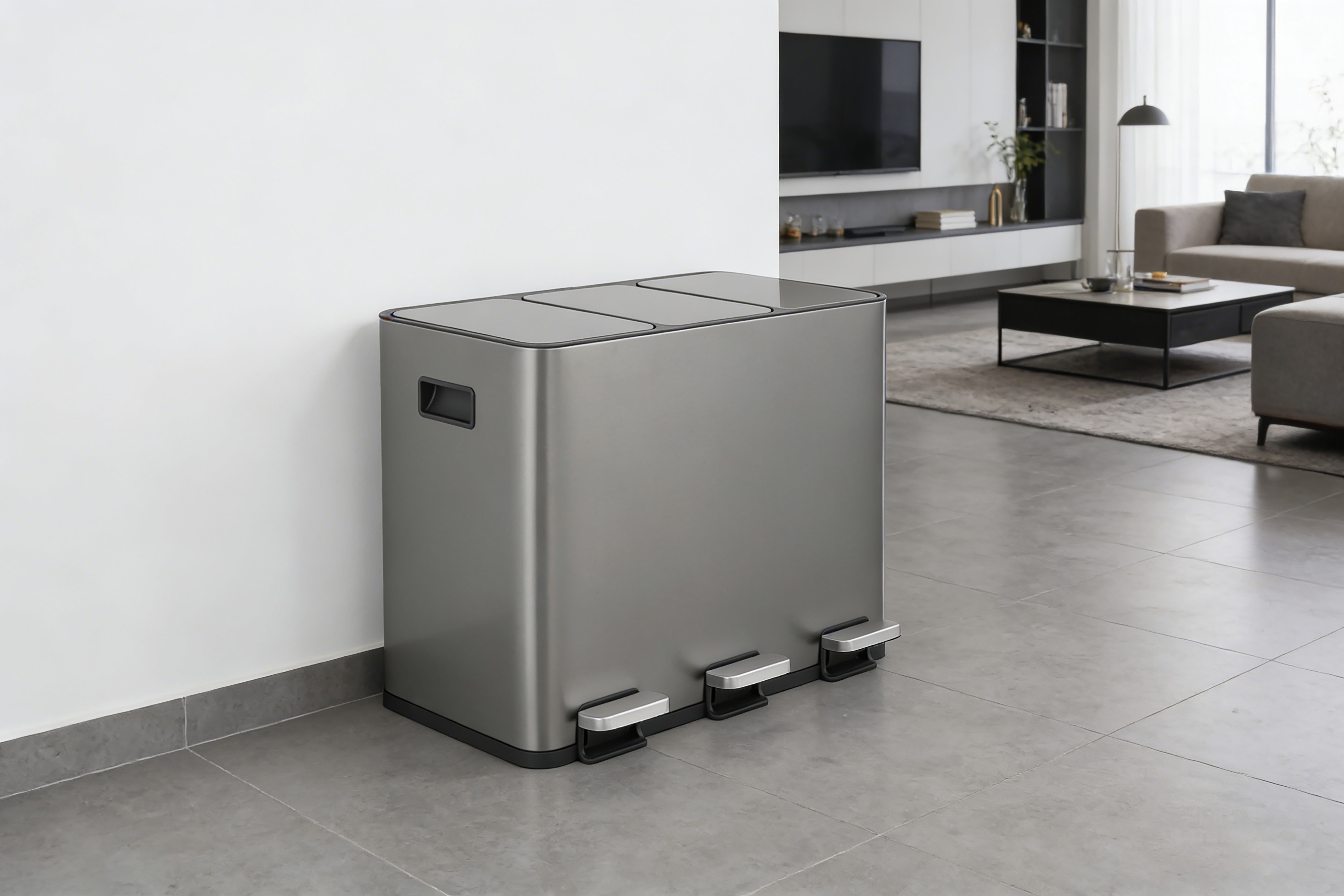 OTTO home Mülleimer Garrin, Soft Close, Fassungsvermögen 3x 15 Liter, Mülltrennsystem mit 3 separaten Innenbehältern und Fußtrittpedalen