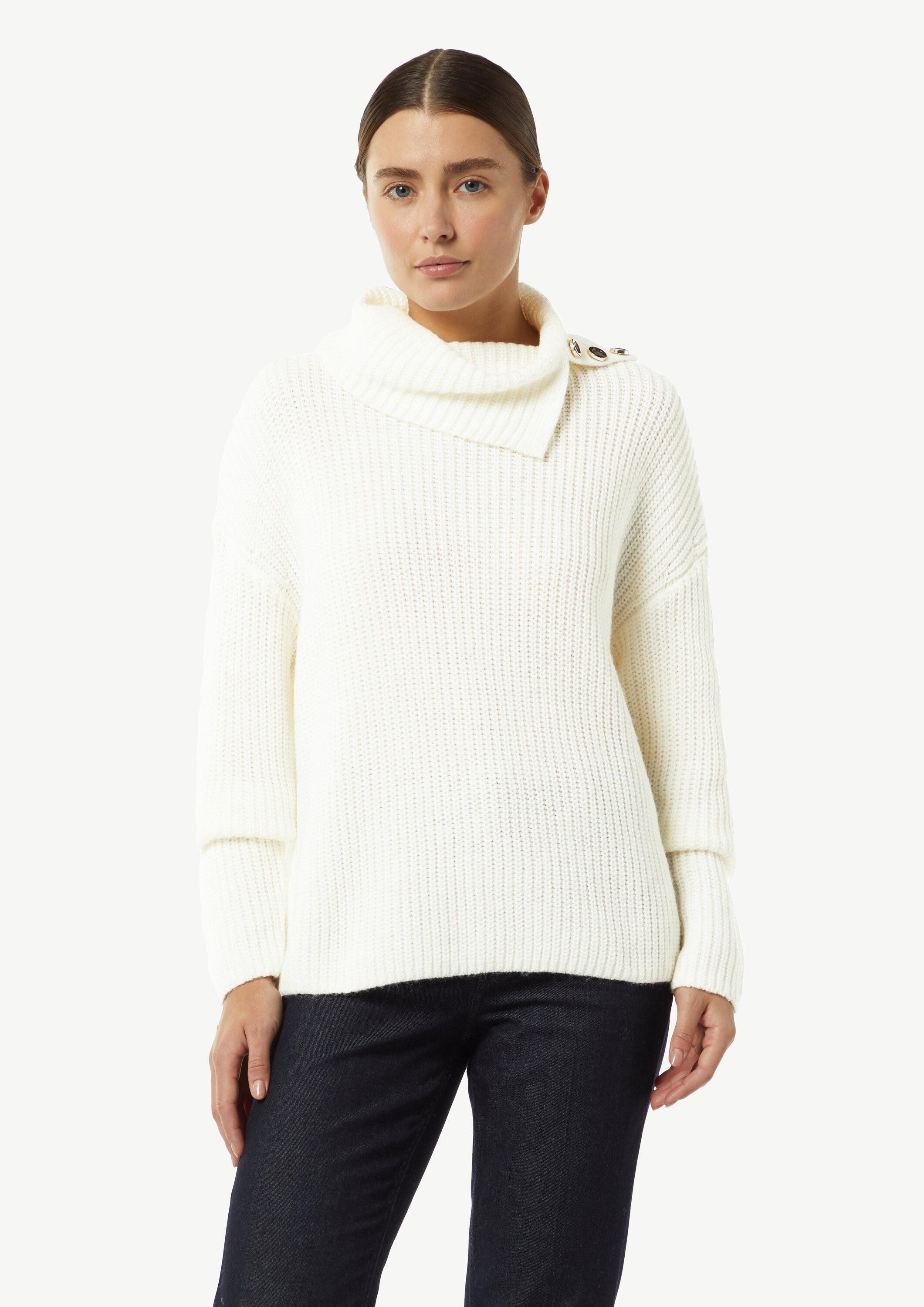 comma Longpullover Strickpullover Rollkragenpullover mit Zierknöpfen