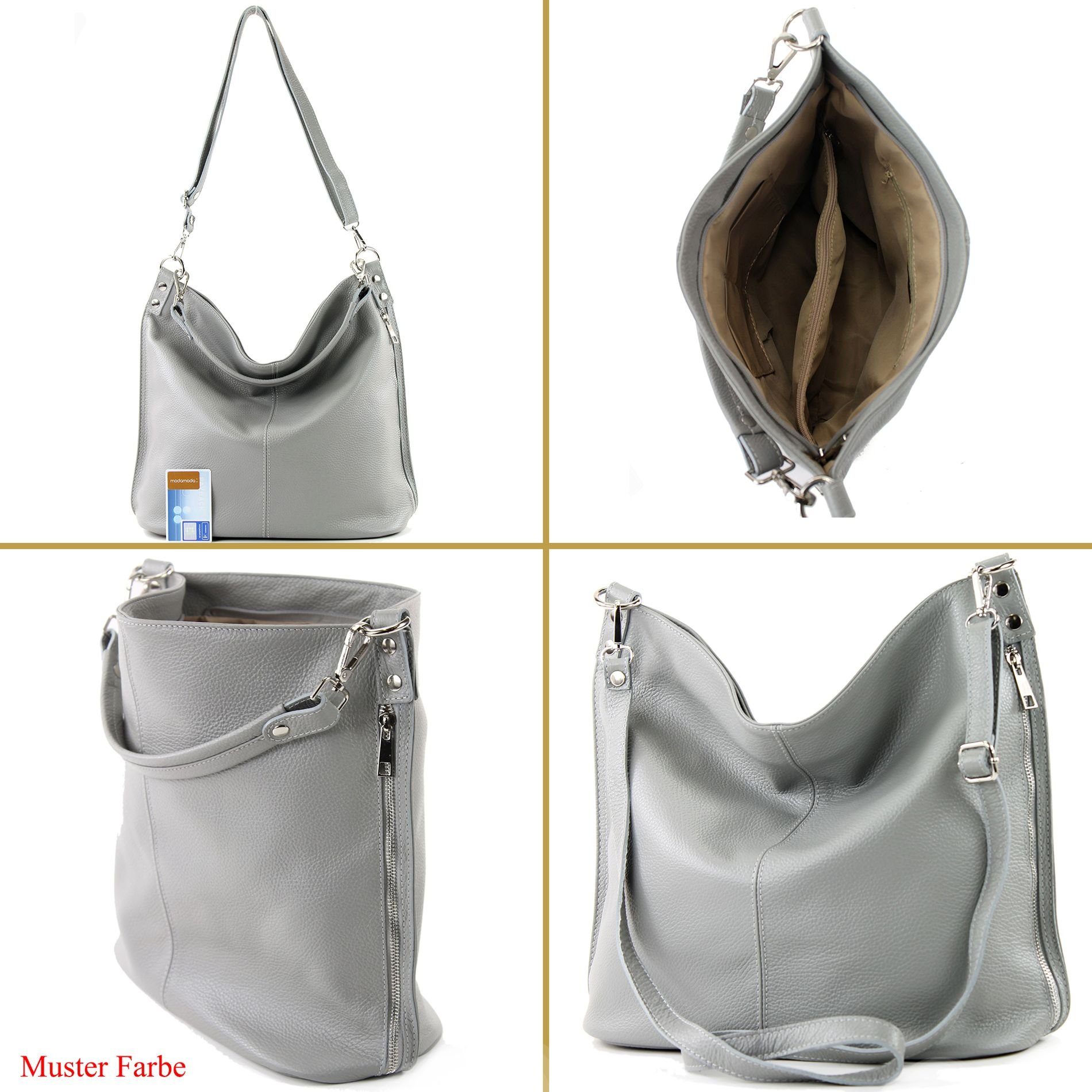 Italy de Echtleder Silber Schultertasche T177, in modamoda Handmade