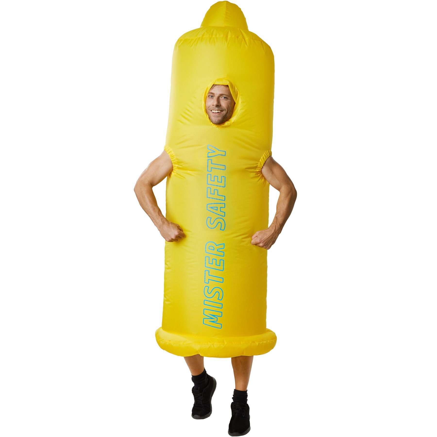 dressforfun Kostüm Selbstaufblasbares Kostüm Kondom, Anzug mit Aufschrift „Mister Safety“