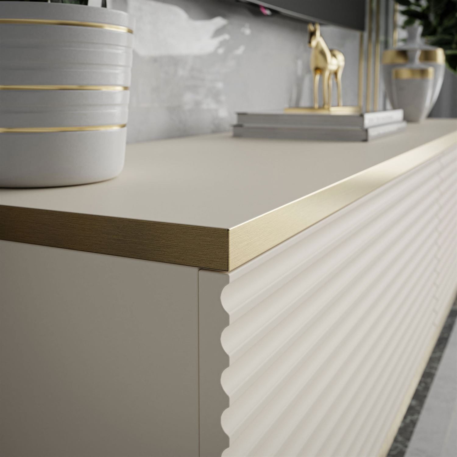ALLHOUSE24 Lowboard hängender TV Schrank RIVERA 175 Breite geriffelte Fronten BERLIN