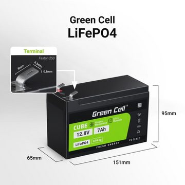 Green Cell LiFePO4 89.6Wh Battery Lithium-Eisen-Phosphat-Akku 12.8V Batterie, (12.8 V), 7Ah, 12V