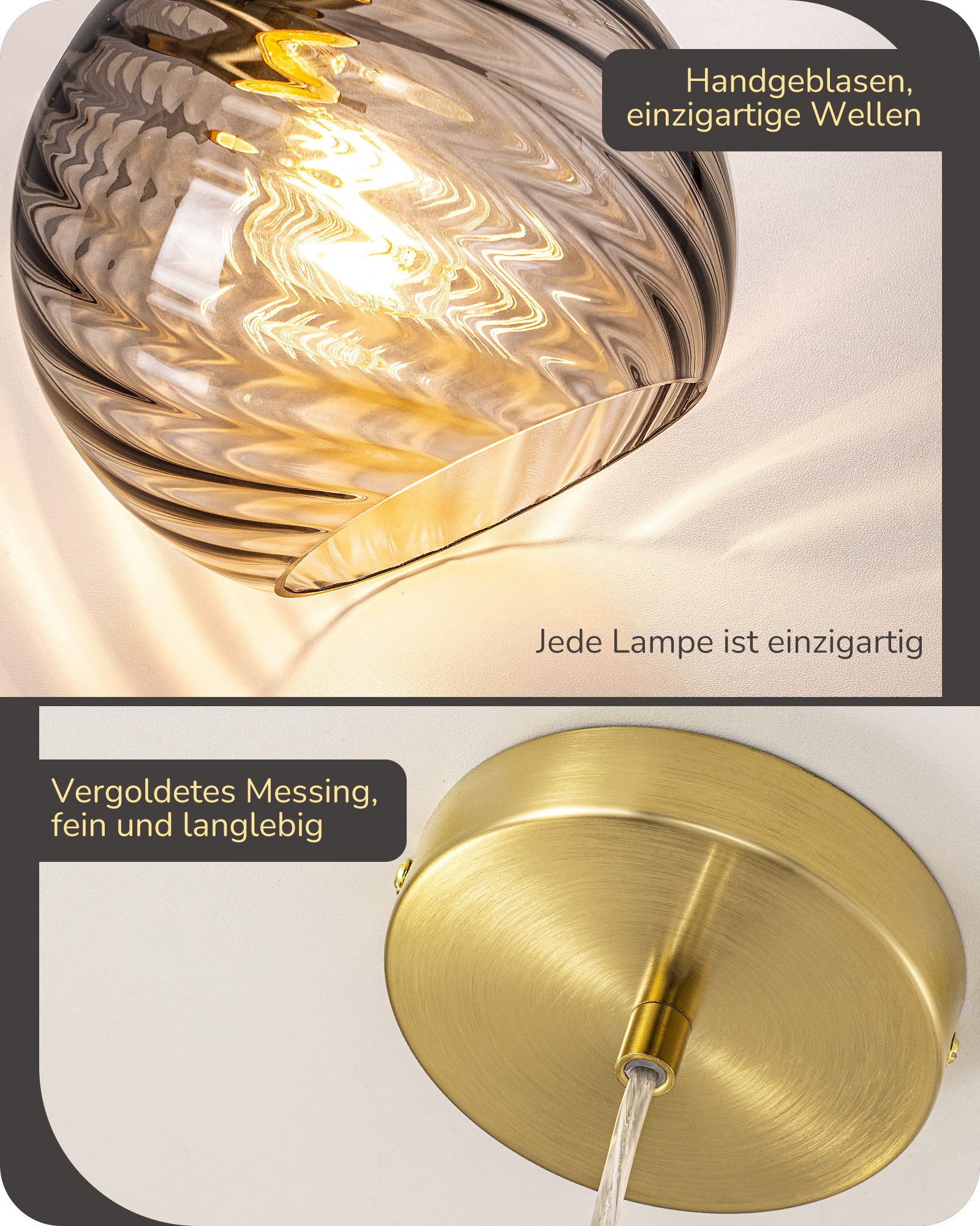 EDISHINE Pendelleuchte Esstisch, Hängeleuchte mit Glas Lampenschirm, Höhenverstellbar, LED wechselbar, warmweiß, Hängelampe für Kücheninsel, Flur