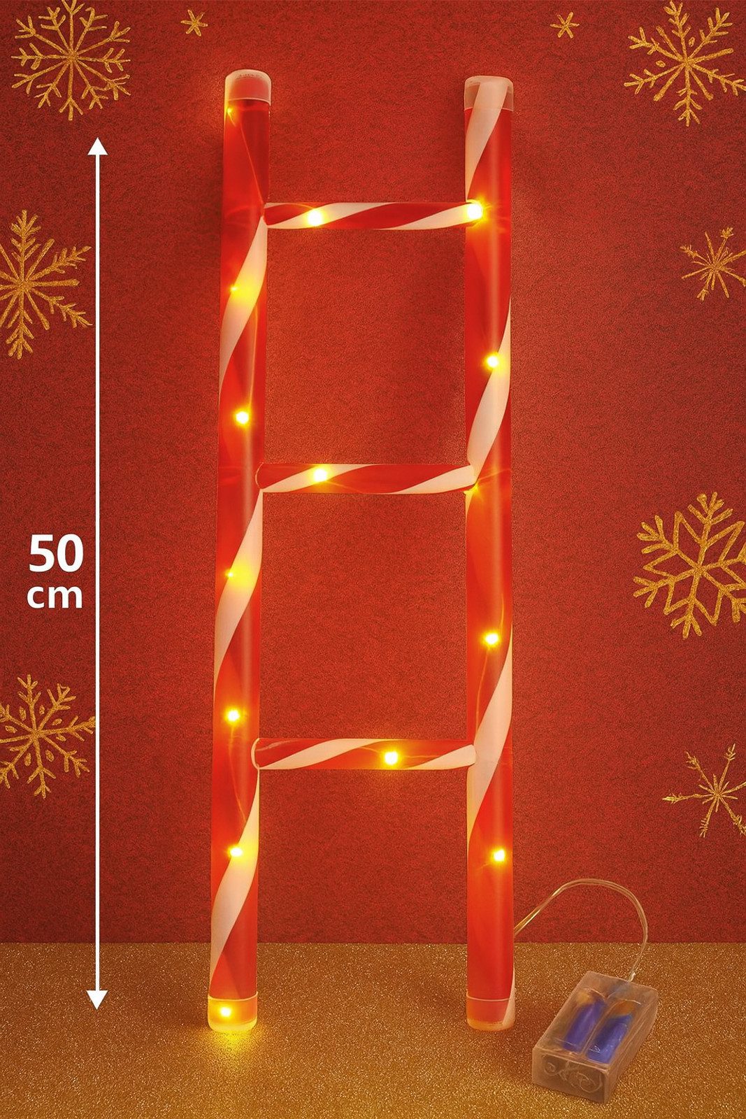 Koopman Dekofigur LED Leiter Zuckerstange 50cm Weihnachtsdeko Weihnachtsbeleuchtung