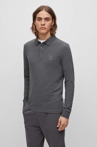 BOSS ORANGE Langarm-Poloshirt Passerby mit kurzer Knopfleiste dark grey