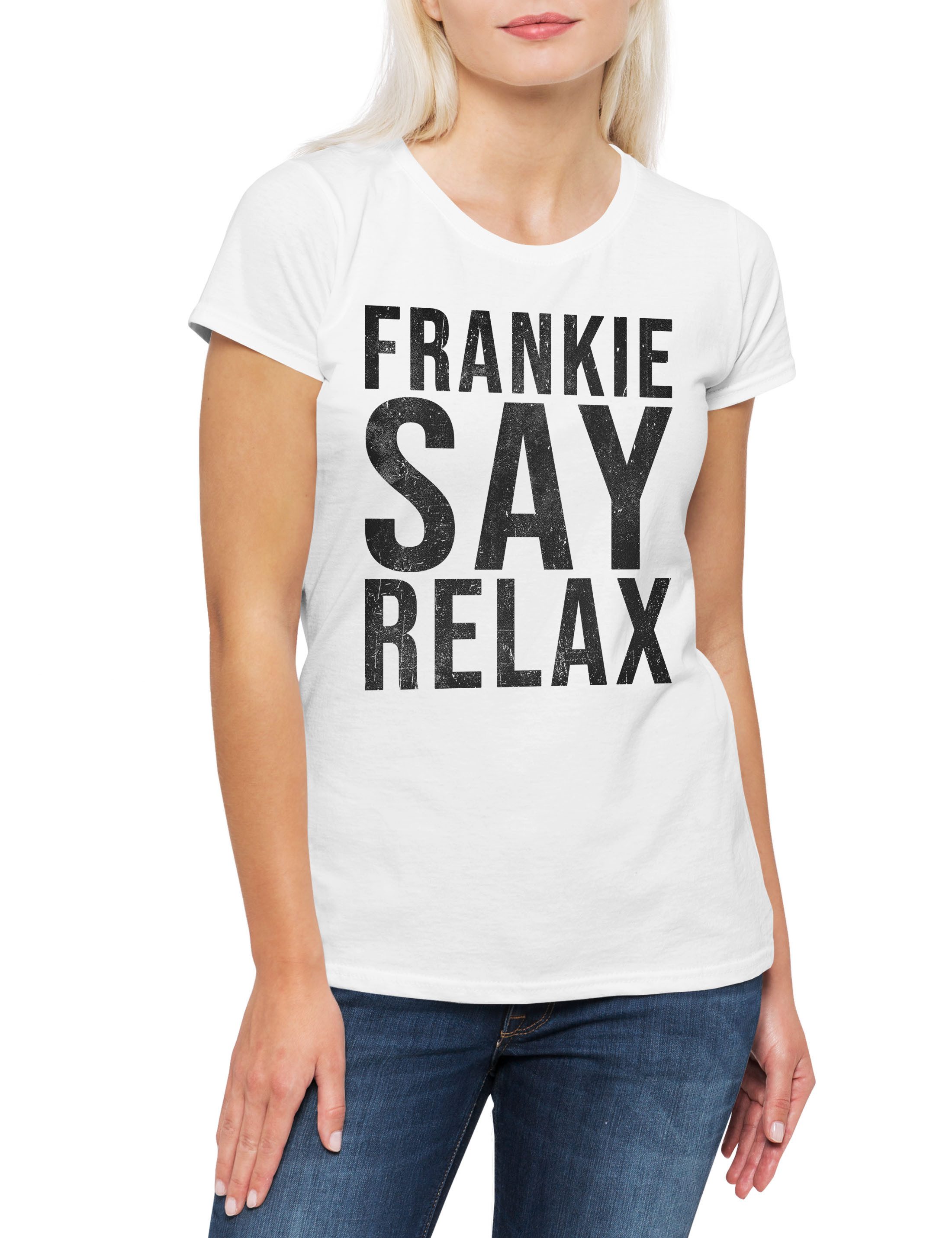 Urban Backwoods Print-Shirt Frankie Say Relax Damen T-Shirt Geller Hollywood Friends TV Serie Ross (1-tlg) Goes Retro To 80s