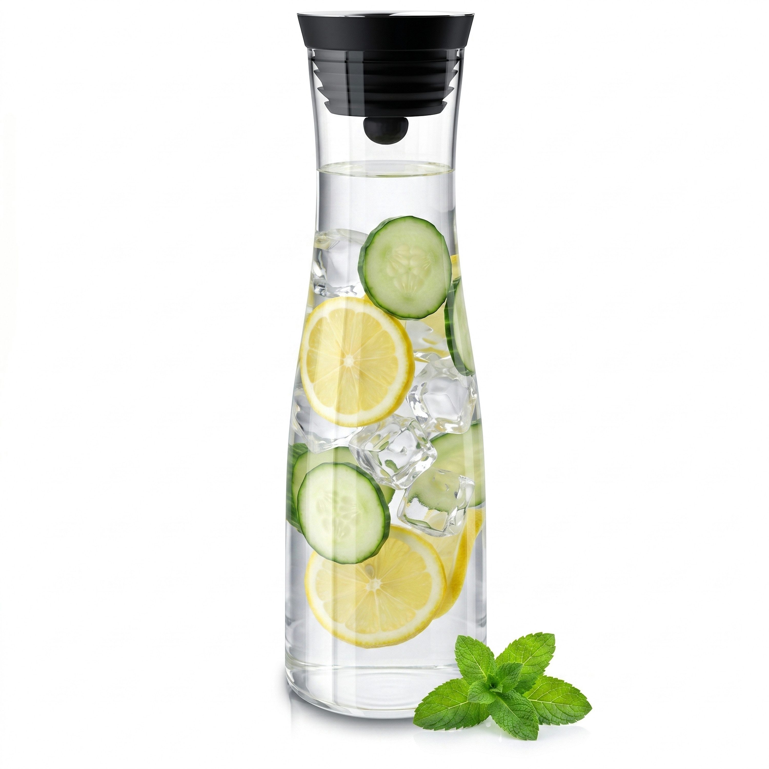 Arendo Karaffe Glaskaraffe 1700 ml mit Deckel, Wasserkaraffe mit Edelstahl Grobfilter, (1-tlg), Borosilikatglas, 1,7 L, Sieb, hitze- und kältebeständig, BPA-frei