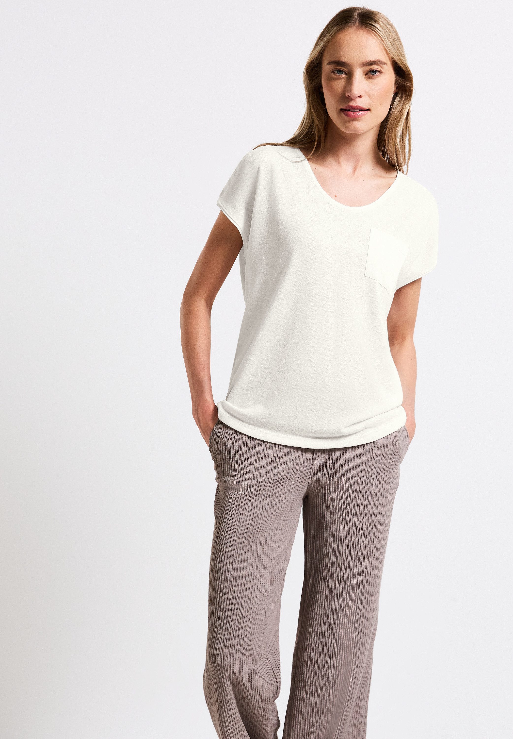 STREET ONE T-Shirt im Leinen-Look und mit Brusttasche+ö günstig online kaufen