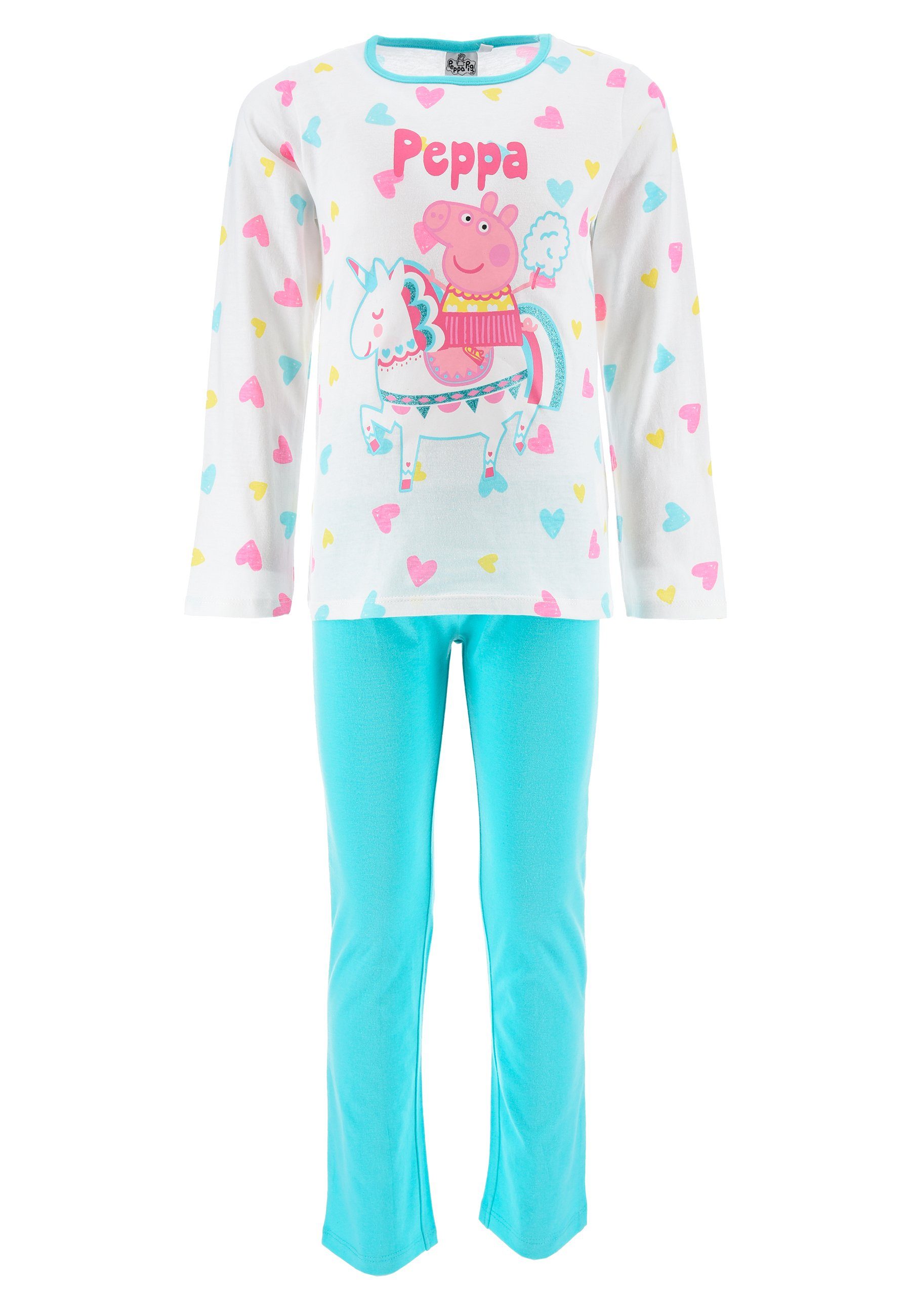 Peppa Pig Schlafanzug Peppa Wutz Kinder Mädchen Schlafanzug Kinder Pyjama Langarm Shirt + Schlaf-Hose (2 tlg) Türkis