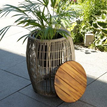 MARELIDA Gartentisch Beistelltisch fassförmig Gartenmöbel mit Behälter Deckel 49cm beige (1-St)