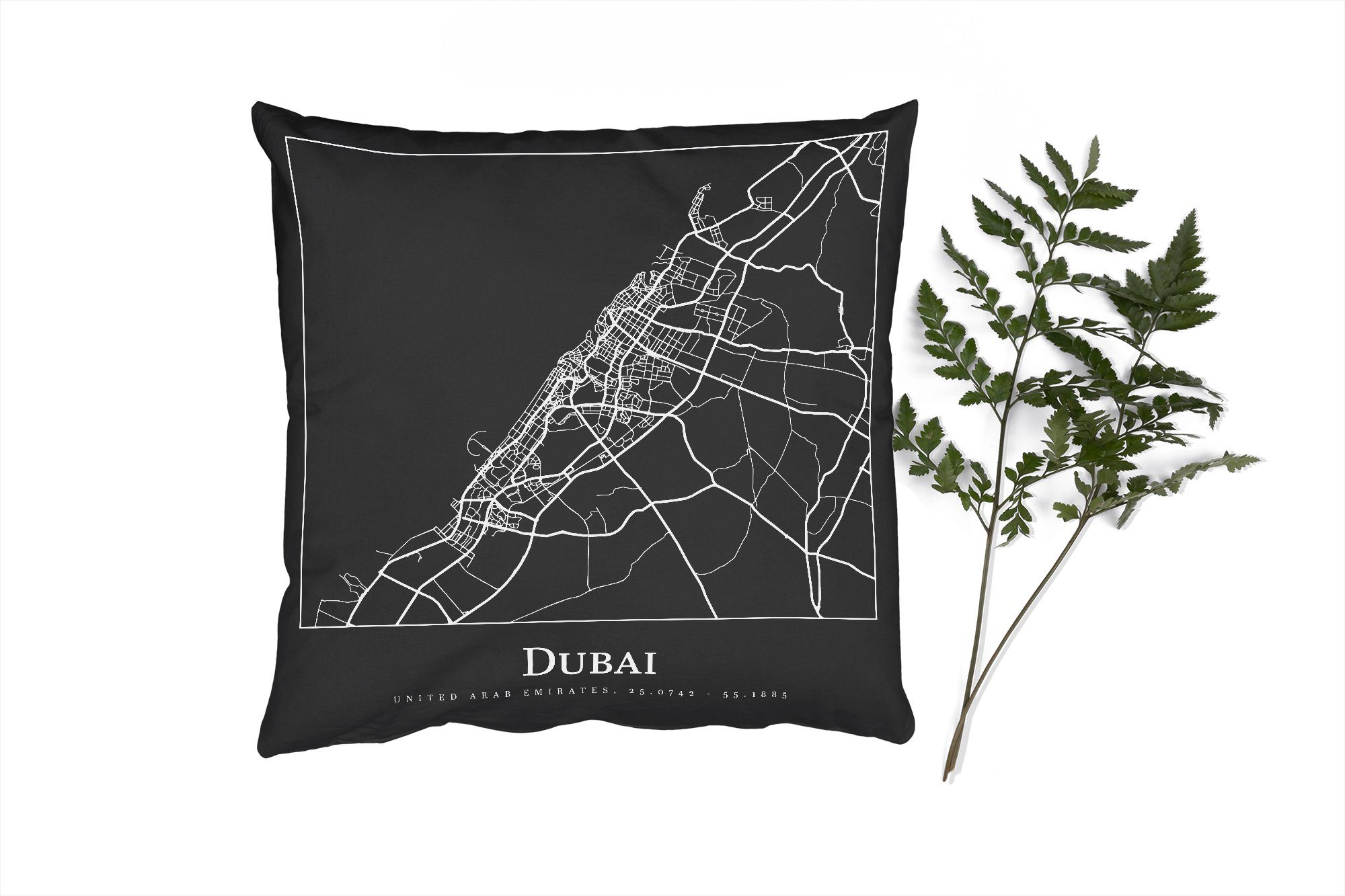 MuchoWow Dekokissen Stadtplan - Dubai - Karte, Zierkissen mit Füllung für Wohzimmer, Schlafzimmer, Deko, Sofakissen