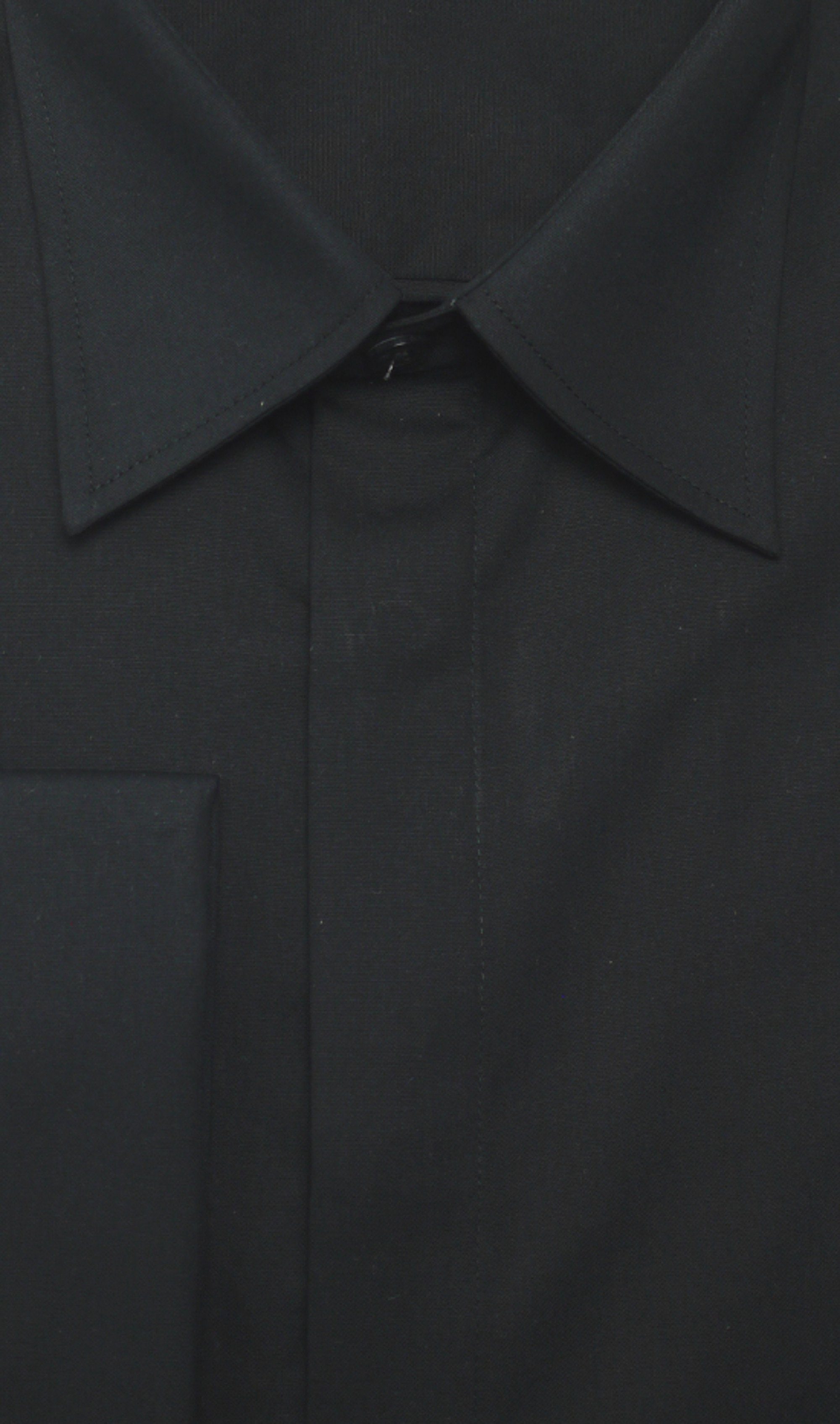 schwarz verdeckte Knopfleiste Hemden Langarmhemd HU-0011 Schnitt Regular Huber Umschlag-Manschetten Fit-gerader