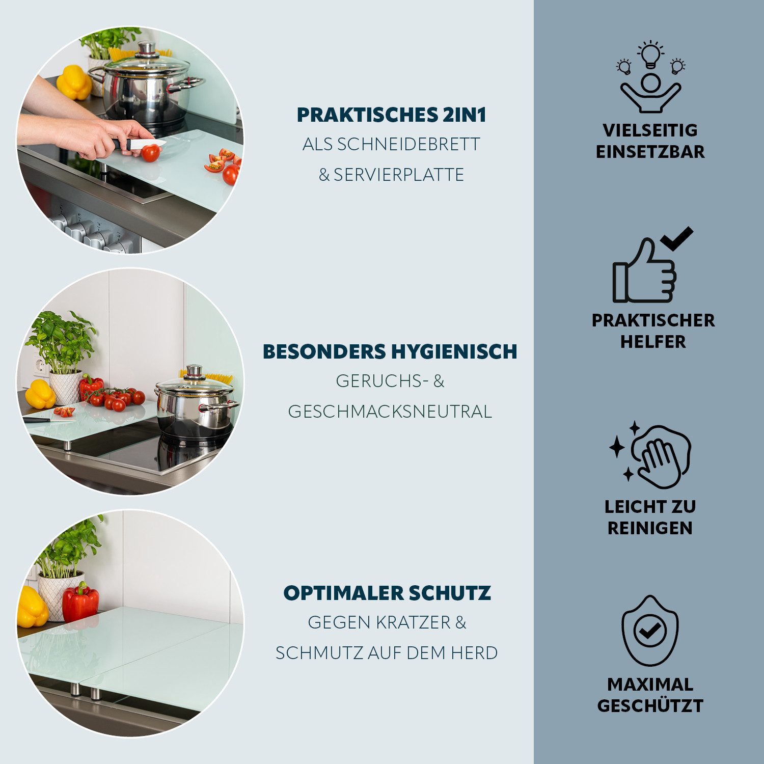 bremermann Schneide- und Abdeckplatte 2er Set aus Glas ca. 52 x 4 x 30 cm (B/H/T)