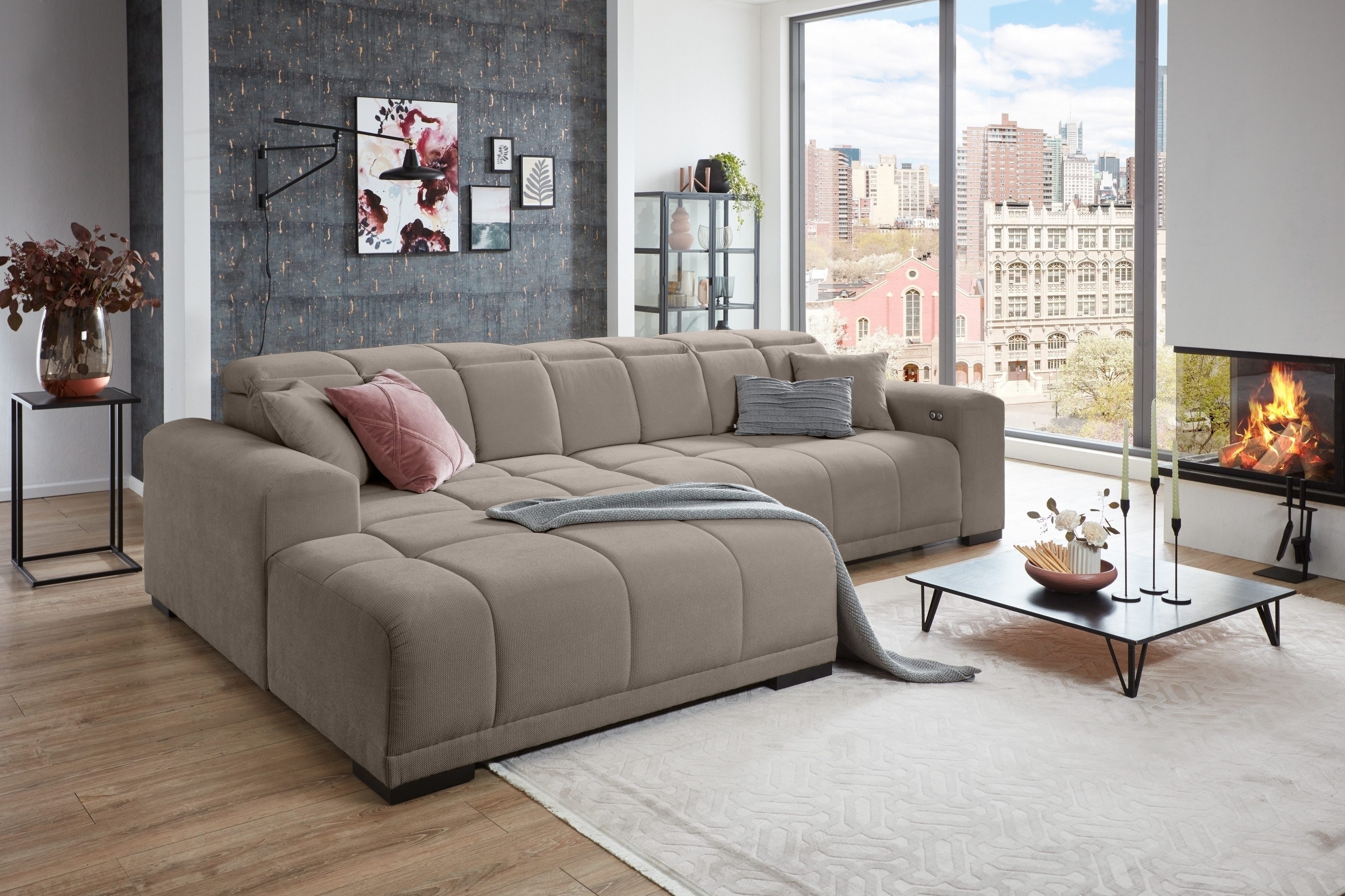 Iwaniccy Wohnlandschaft Kopfteilverstellung, Sitzverstellung, taupe - 301x113x195cm (BxHxT)