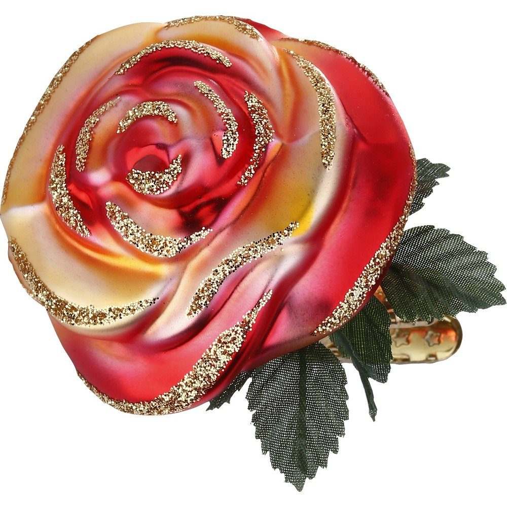 INGE-GLAS® Christbaumschmuck, Christbaumschmuck kleine Rosenblüte auf Clip 5cm Glas rot, 1 Stück