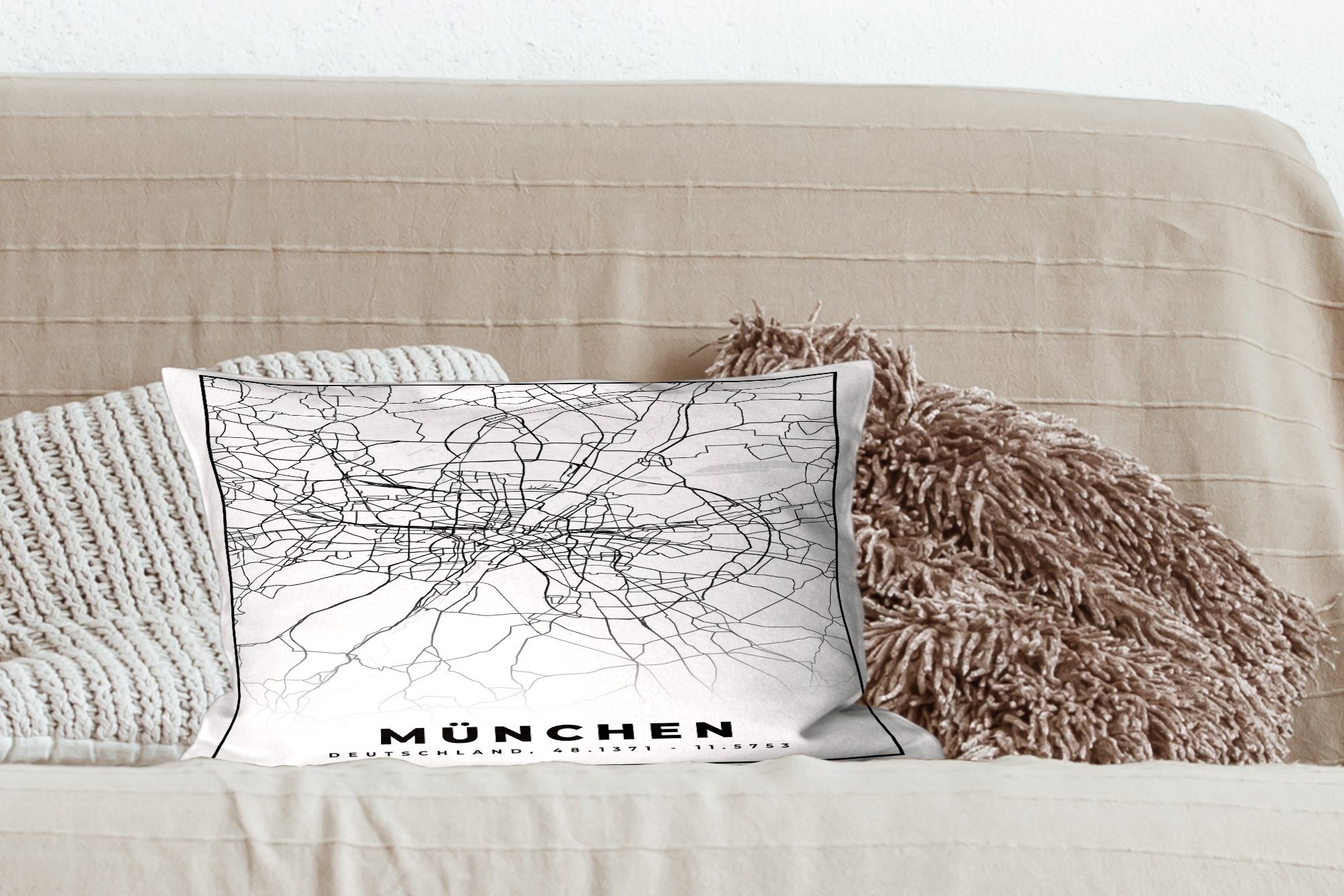 Dekokissen Dekoration, Karte Zierkissen, Füllung, Schlafzimmer - Dekokissen mit - MuchoWow München Stadtplan, Wohzimmer