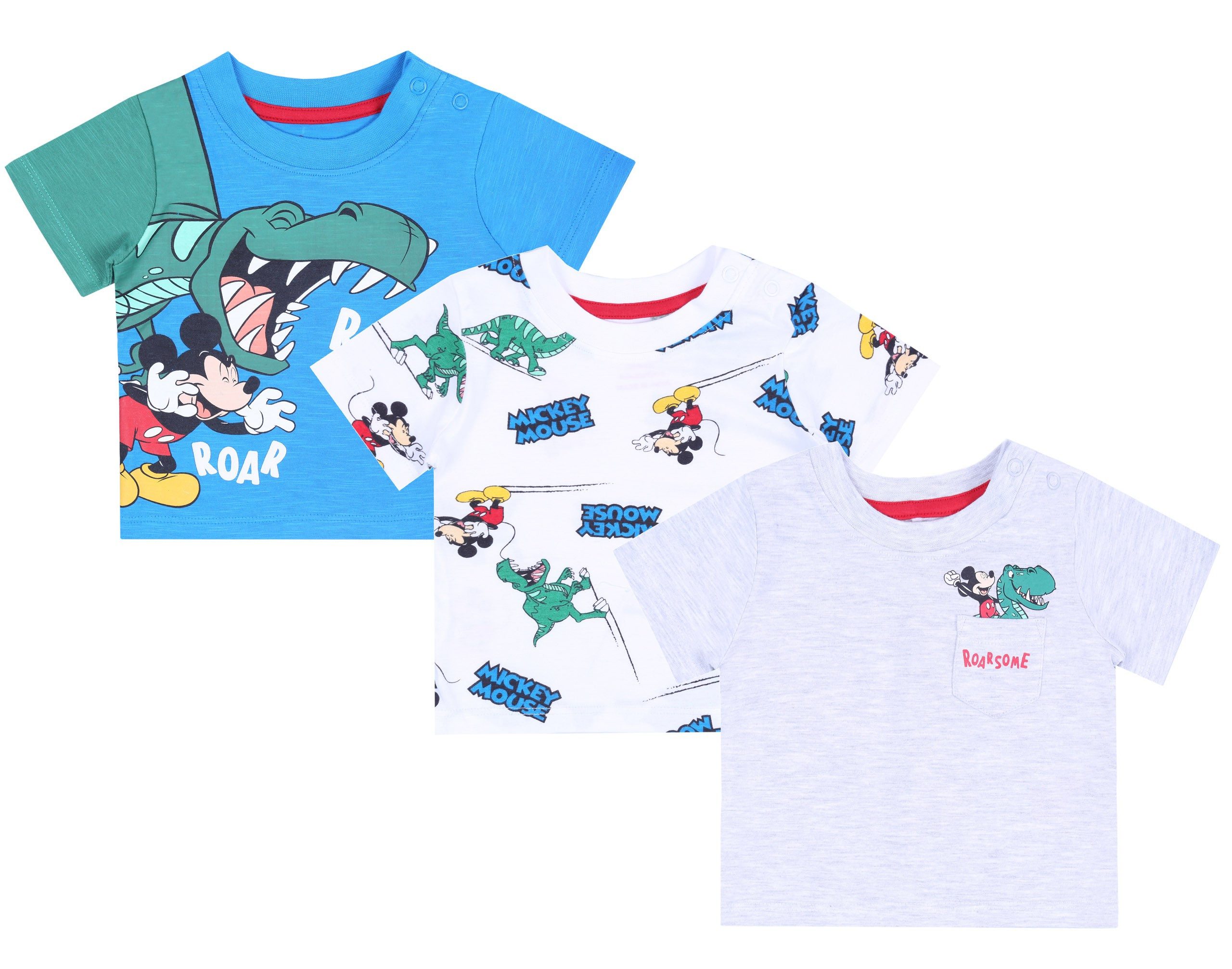 Kurzarmbluse 3x weiß - blaue T-Shirts Mickey Mouse DISNEY 0-3 Monate