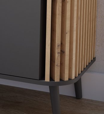 xonox.home Lowboard Pure (TV Unterschrank in matt grau mit Eiche Artisan, 138 x 50 cm), Retro Design