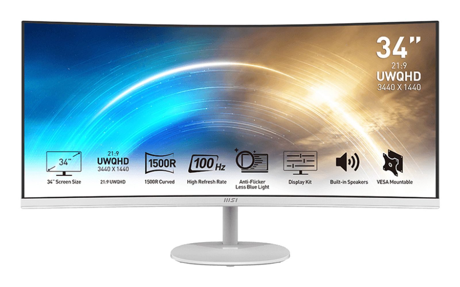 MSI MSI PRO MP341CQWDE 86cm (34) VA UWQHD 4ms 100Hz TFT-Monitor (3440 x 1440 px, UltraWide Quad HD, 4 ms Reaktionszeit, 100 Hz, VA, Curved, Adaptive-Sync, Lautsprecher, FreeSync, Kopfhörerbuchse)