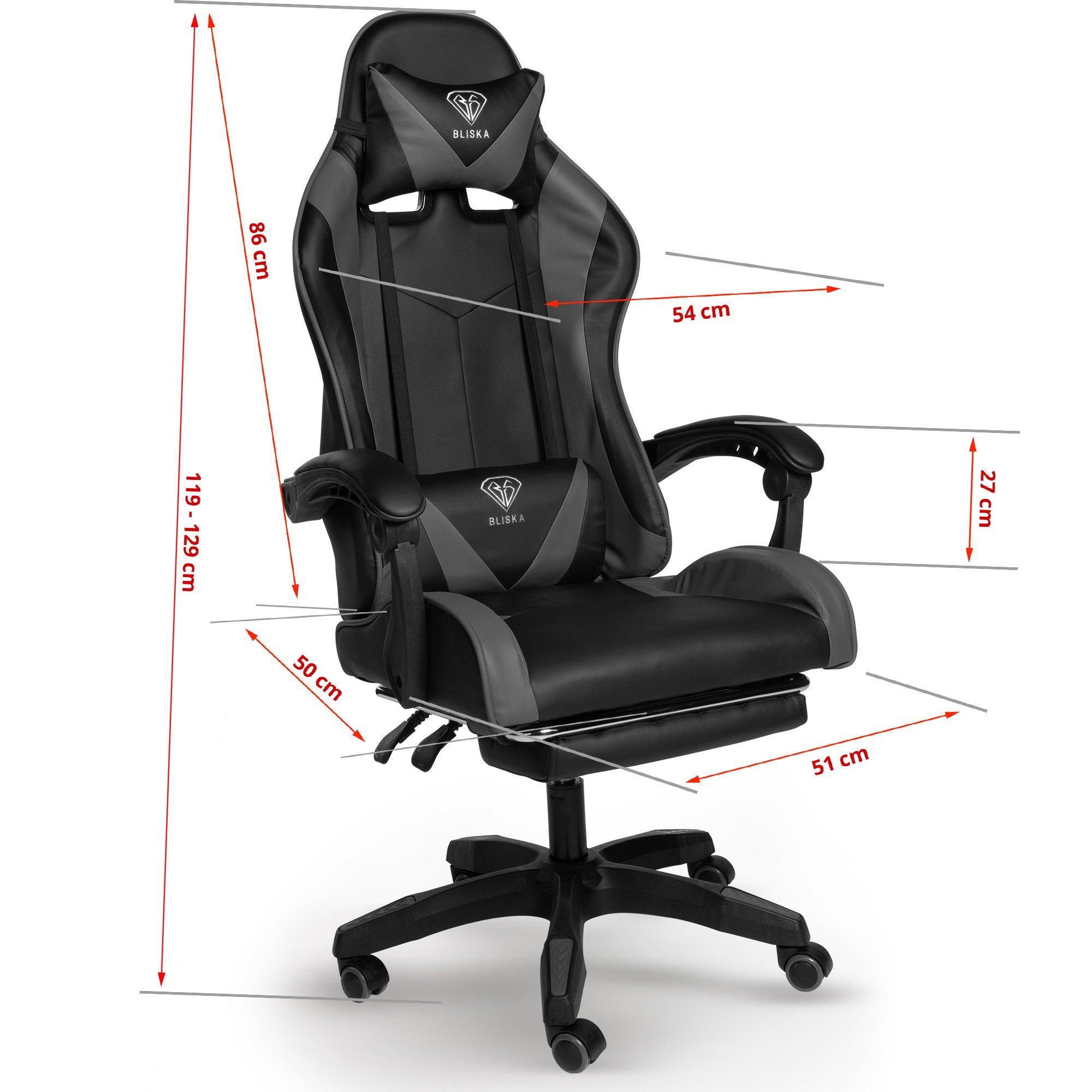 TRISENS Chefsessel Spartak (1 Stück), Gaming mit Stuhl ergonomischen im Fußstütze Bürostuhl Racing-Design Schwarz/Grau