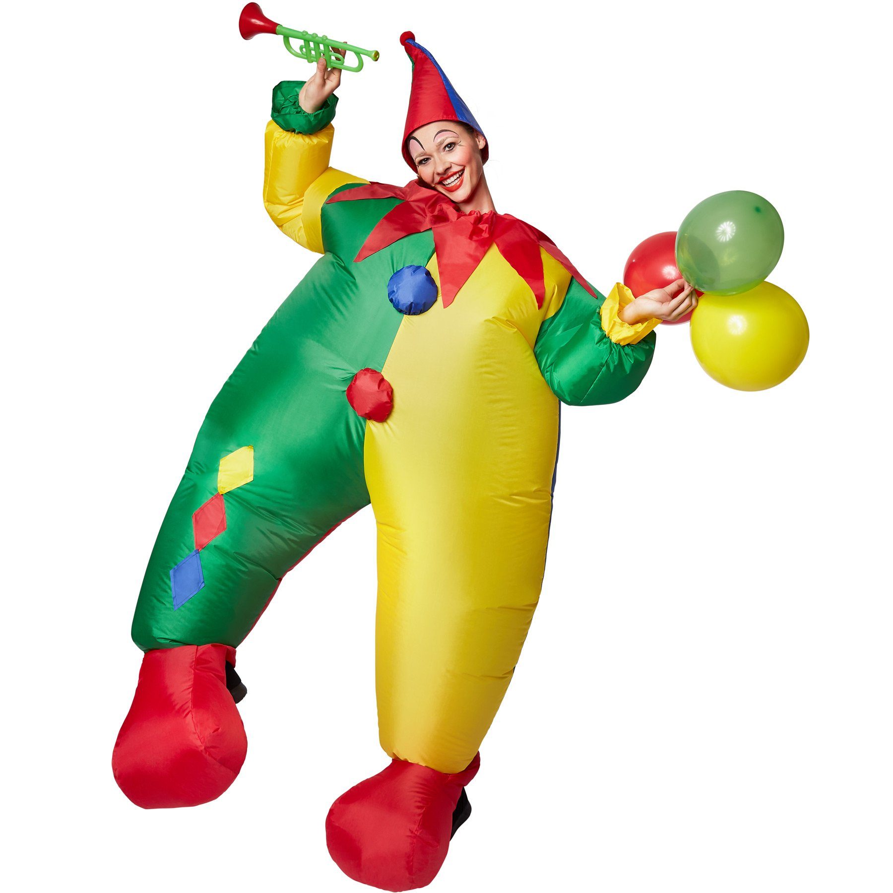 dressforfun Kostüm Selbstaufblasbares Kostüm Clown, Leichtes Polyester Kostüm: Maximaler Tragekomfort & Bewegungsfreiheit