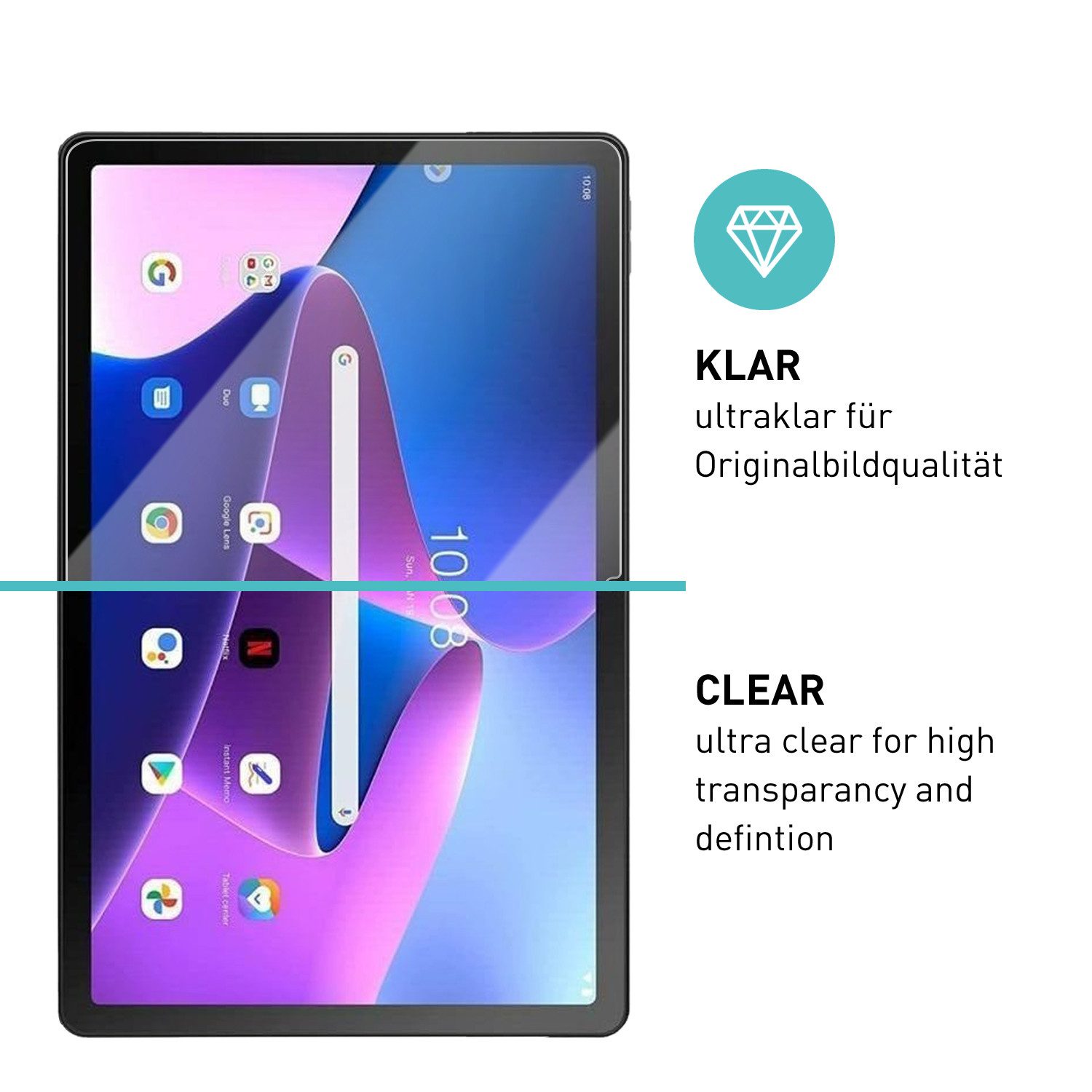 smartect Displayschutzglas Schutzglas Panzerfolie Klar für Lenovo Tab M10 Plus (3rd Gen) 10.6", Set, 2 Stück, Schutzfolie Glasschutz