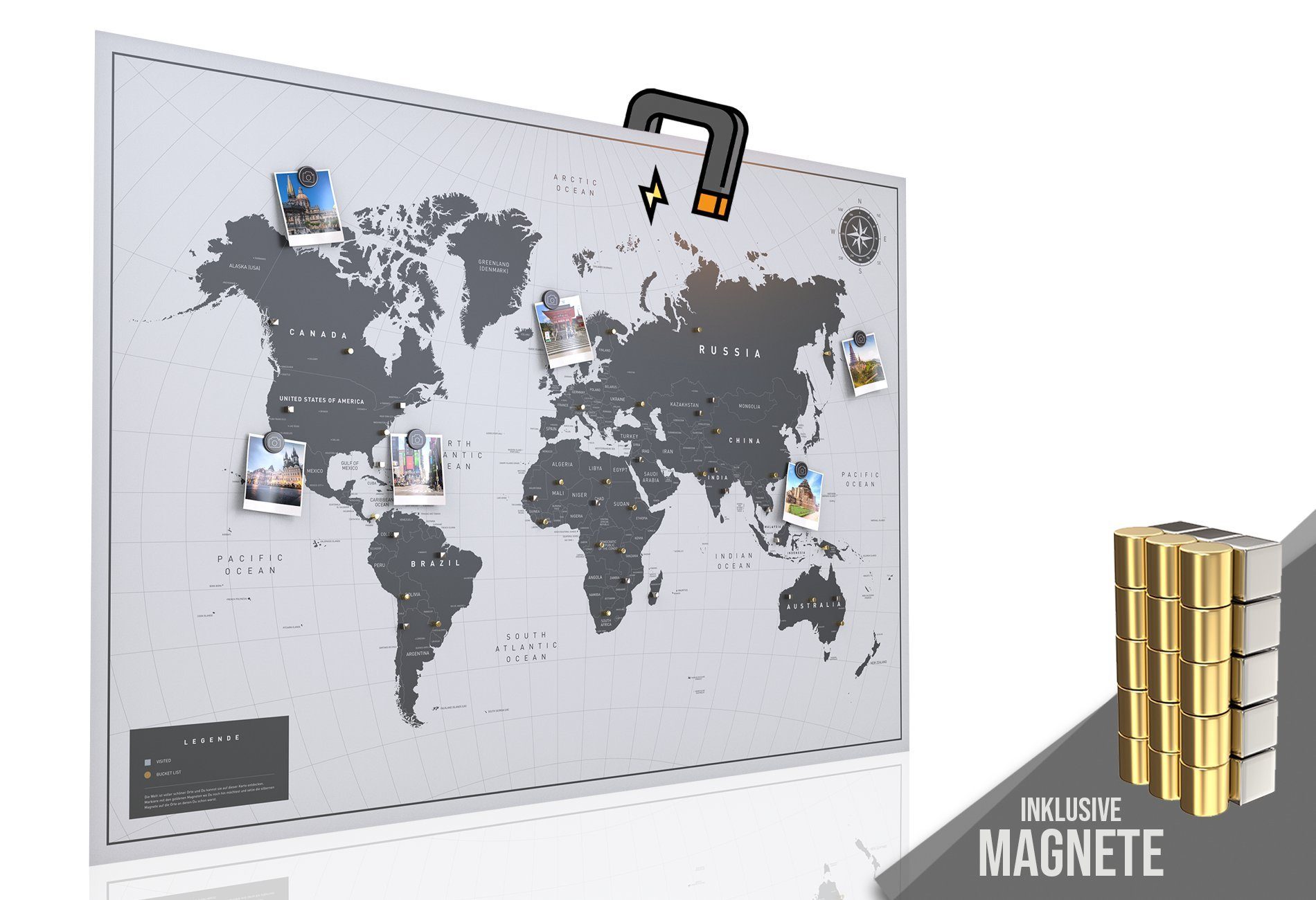 VACENTURES Wanddekoobjekt Produkte Die magnetische Weltkarte 
