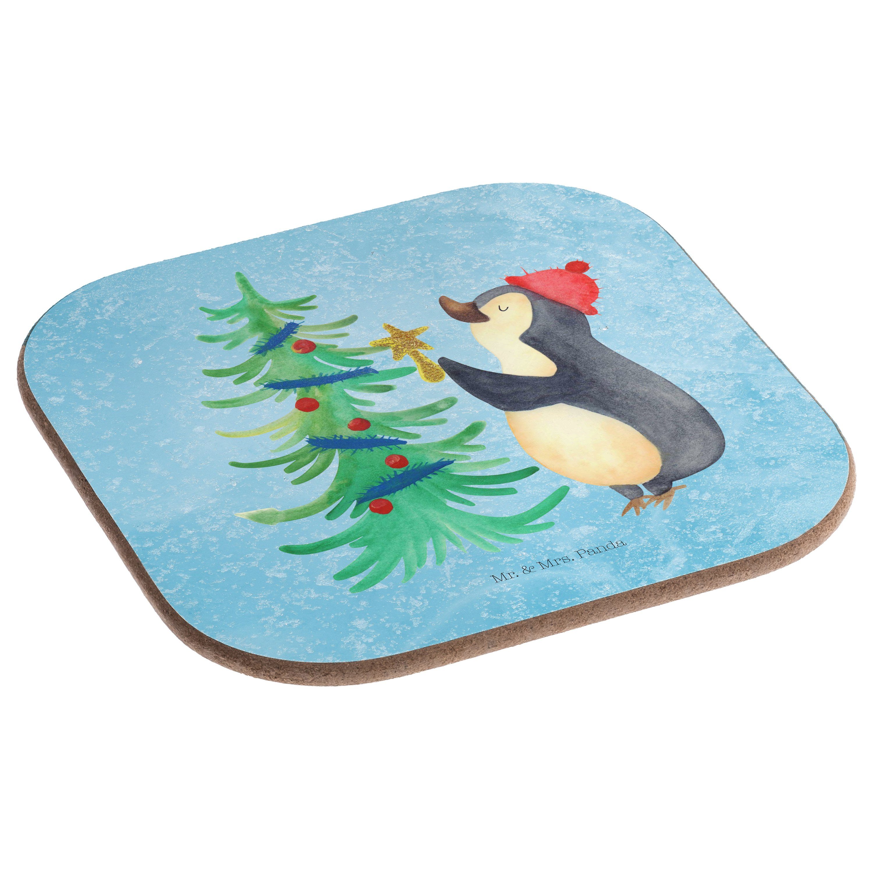 Mr. & Mrs. Geschenk, Untersetzer Panda Pinguin Getränkeuntersetzer Getr, - Weihnachtsbaum - 1-tlg. Eisblau Gläser
