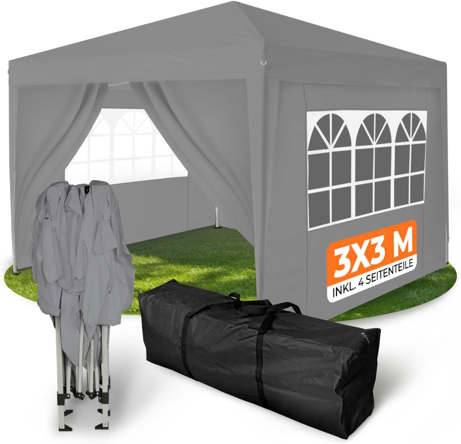 Kronenburg Faltpavillon 3x3 m wasserdicht - Gartenpavillon, Partyzelt stabil, UV-Schutz 50+, Wetterfester Schutz, Leichter Aufbau, Inklusive Tragetasche & Zubehör