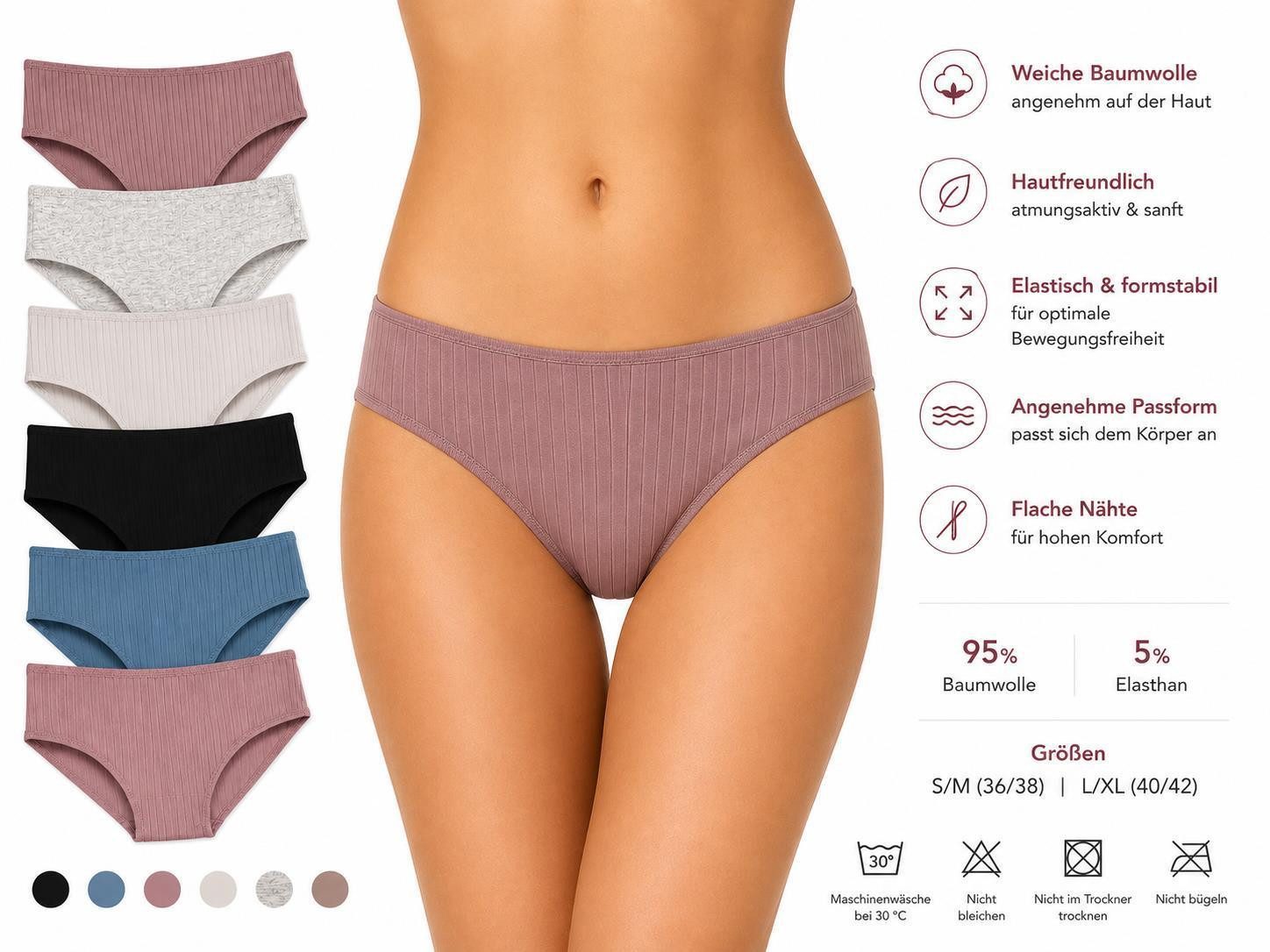 EloModa Slip 6er Set Damen Slips Baumwolle Unterhosen weich elastischer Bund (6-St) 6er Set aus 95 % Baumwolle mit weichem elastischem Bund
