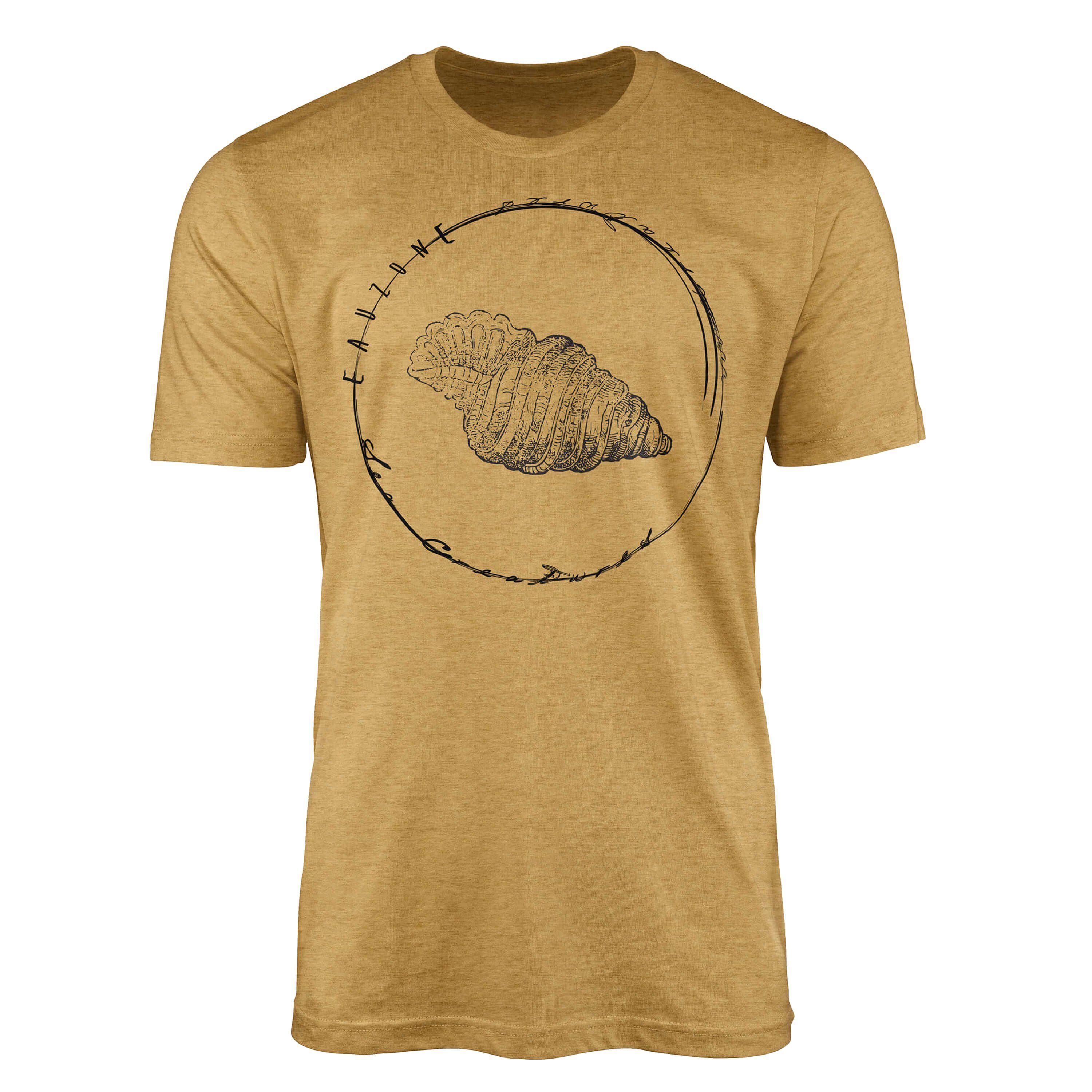 Sinus Art T-Shirt T-Shirt Tiefsee Fische - Serie: Sea Creatures, feine Struktur und sportlicher Schnitt / Sea 029 Antique Gold