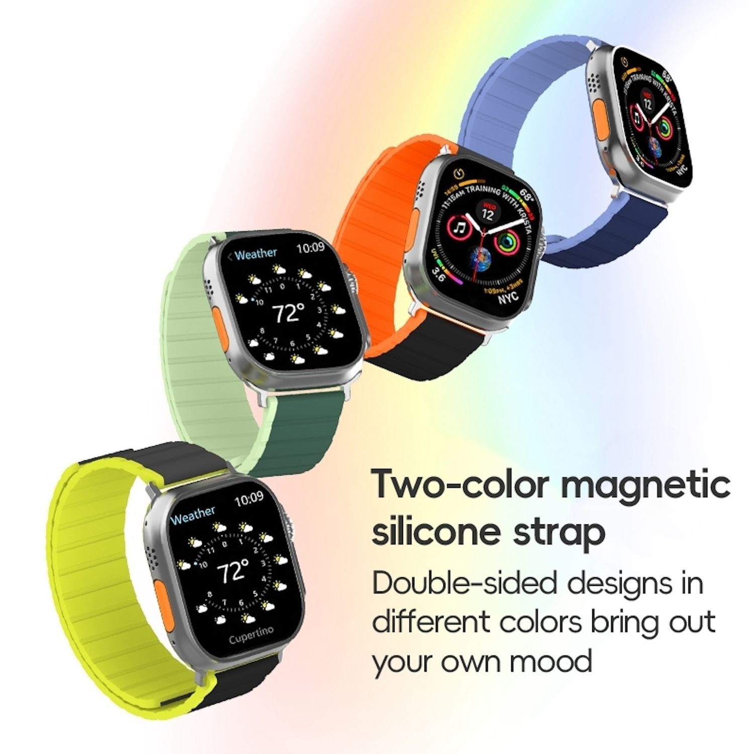 Wigento Smartwatch-Armband Für Apple Watch Ultra 2 / 1 49mm Magnetisches Silikon Armband Gelb, Zweifarbiges Design, Magnetverschluss, hautfreundlich