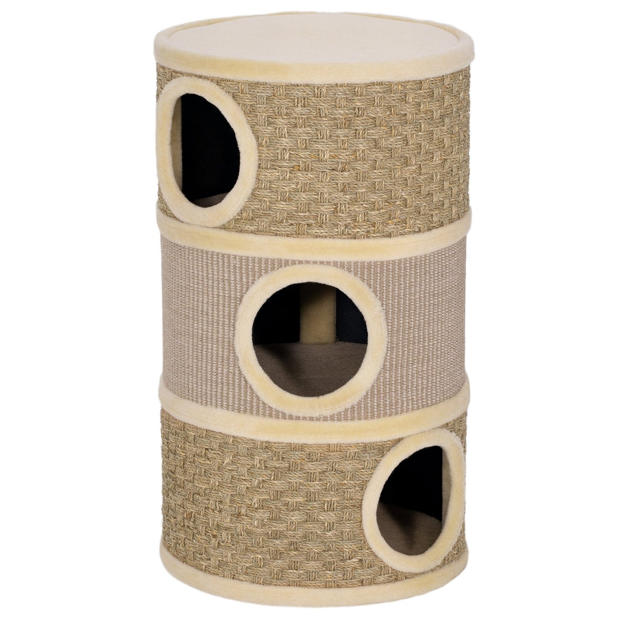 MC Star Kratztonne 79 cm hoch, Ø45 cm, dreistöckige Katzentonne mit Sisalseil, (Katzenhöhle, für große Katzen, Khaki+Braun)