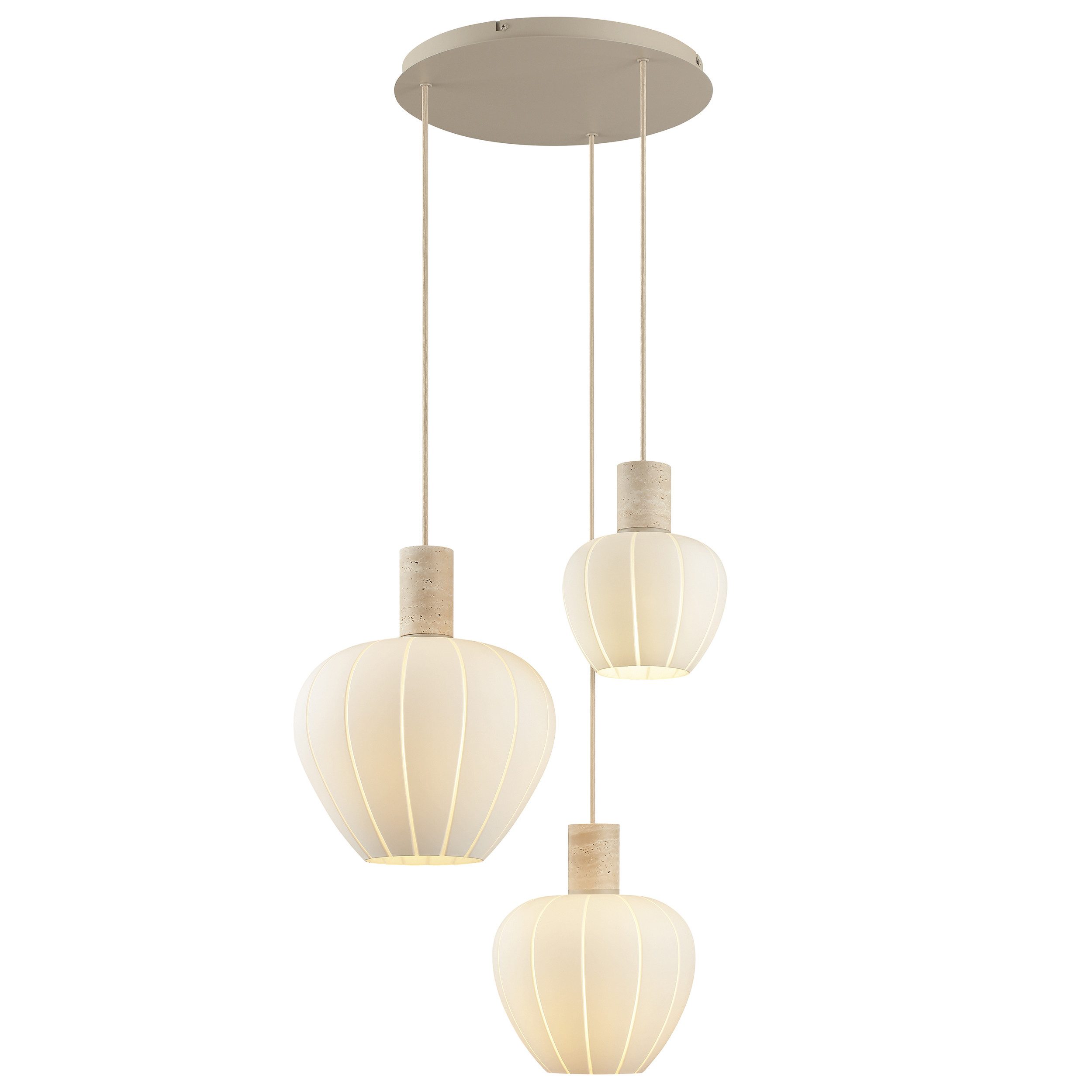 lumiCouture Pendelleuchte Annie, ohne Leuchtmittel, Höhe 150 cm, E27, Kabel kürzbar, Glas/Travertin Stein, weiß beige
