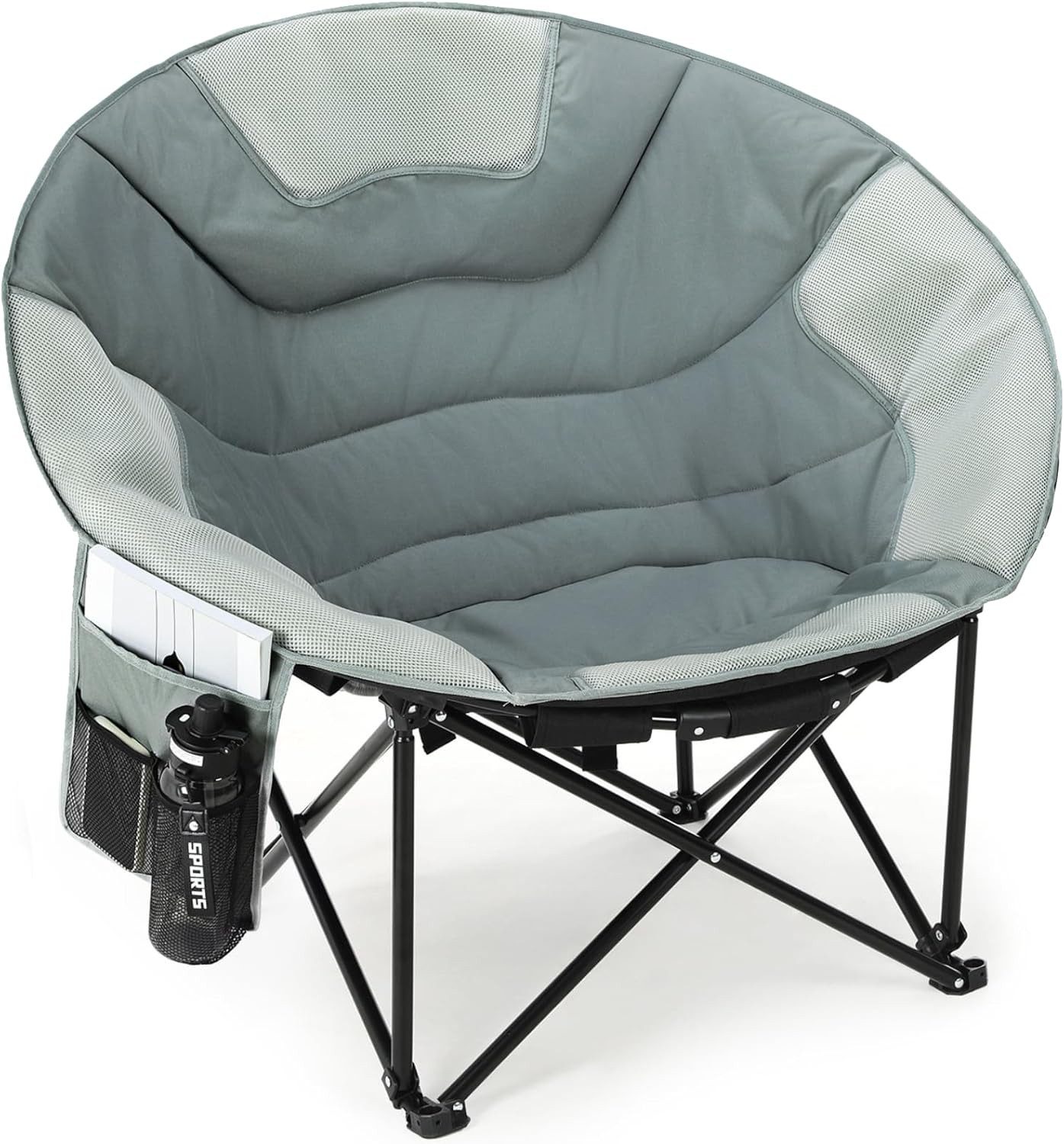 TLGREEN Campingstuhl Moonchair XXL Klappbarer Campingstuhl (150KG Belastbar, Atmungsaktives Netzgewebe, Mit Seitentasche & Tragetasche), Rutschfest, Outdoor Klappstuhl für Garten, Balkon, Angeln, Strand