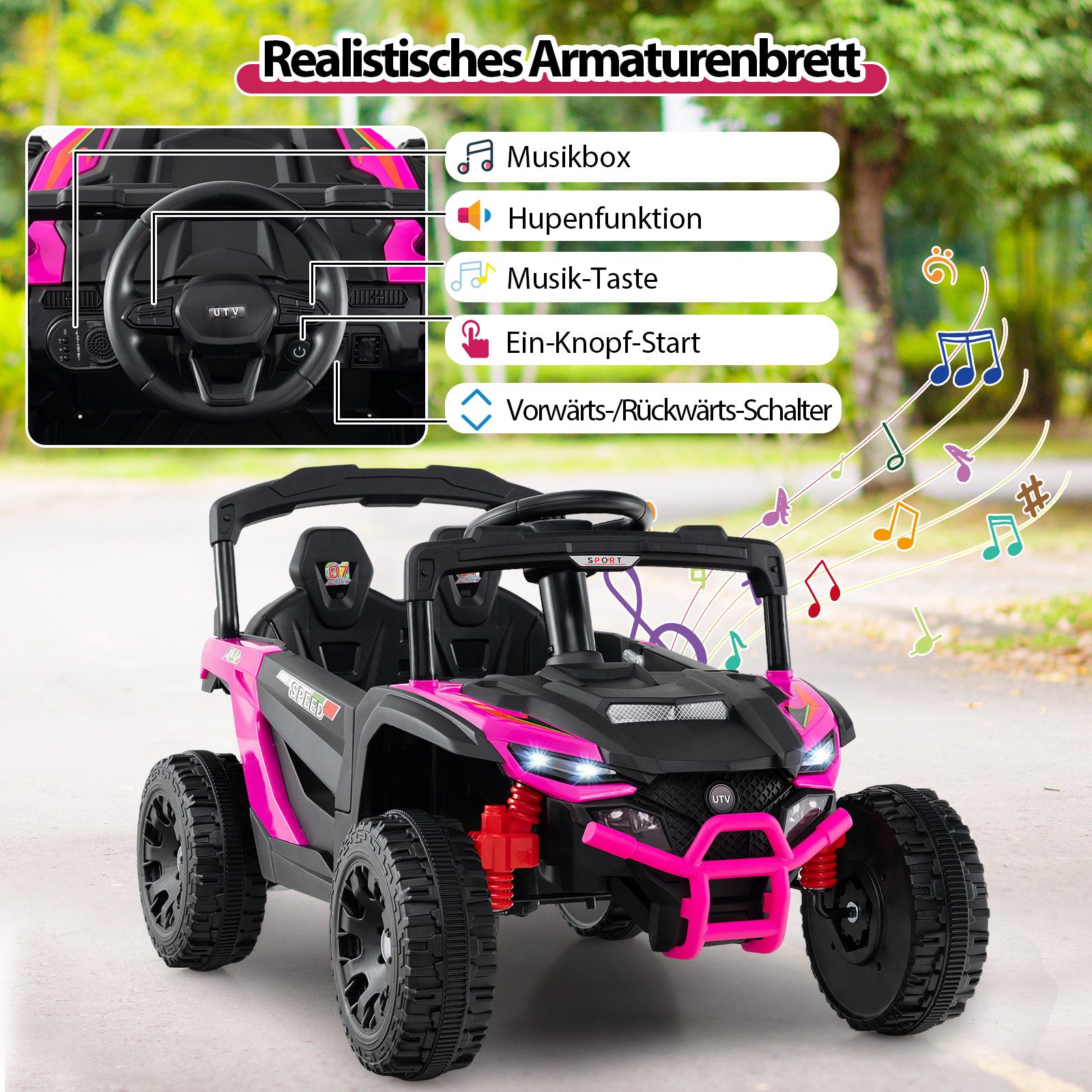 COSTWAY Elektro-Kinderauto, Belastbarkeit 30 kg, 12V Elektroauto, mit Fernbedienung, LED, Musik, Hupe