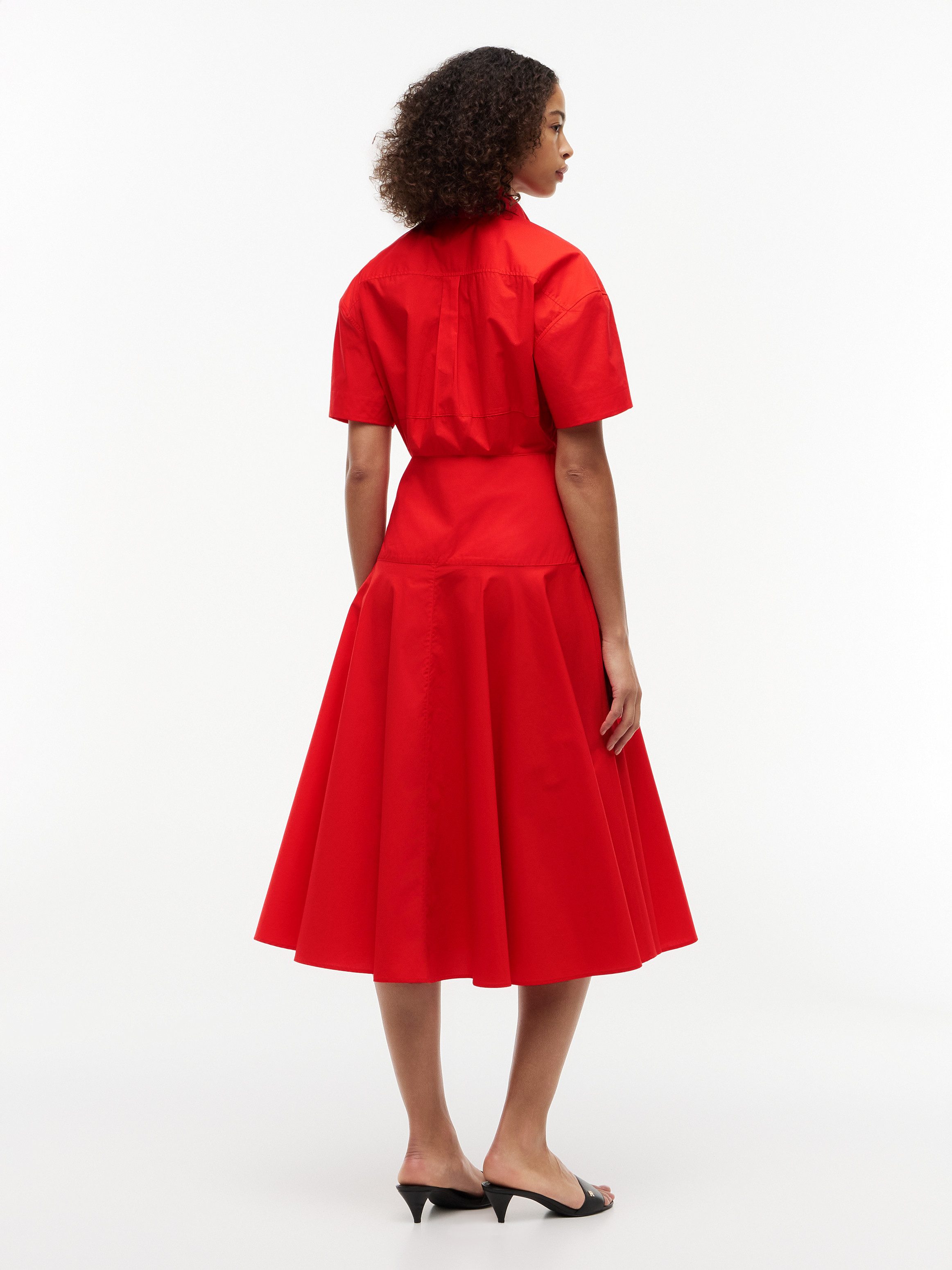 Tommy Hilfiger Blusenkleid POPLIN FLRE SS MIDI SHRT DRS Baumwolle