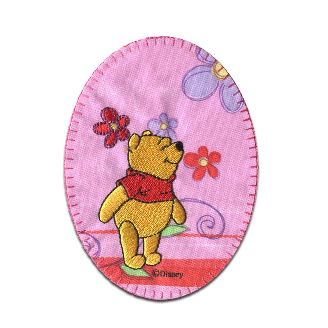Disney Aufnäher Bügelbild, Aufbügler, Applikationen, Patches, Flicken, zum aufbügeln, Polyester, Winnie Pooh Blumen - Größe: 10,7 x 8 cm