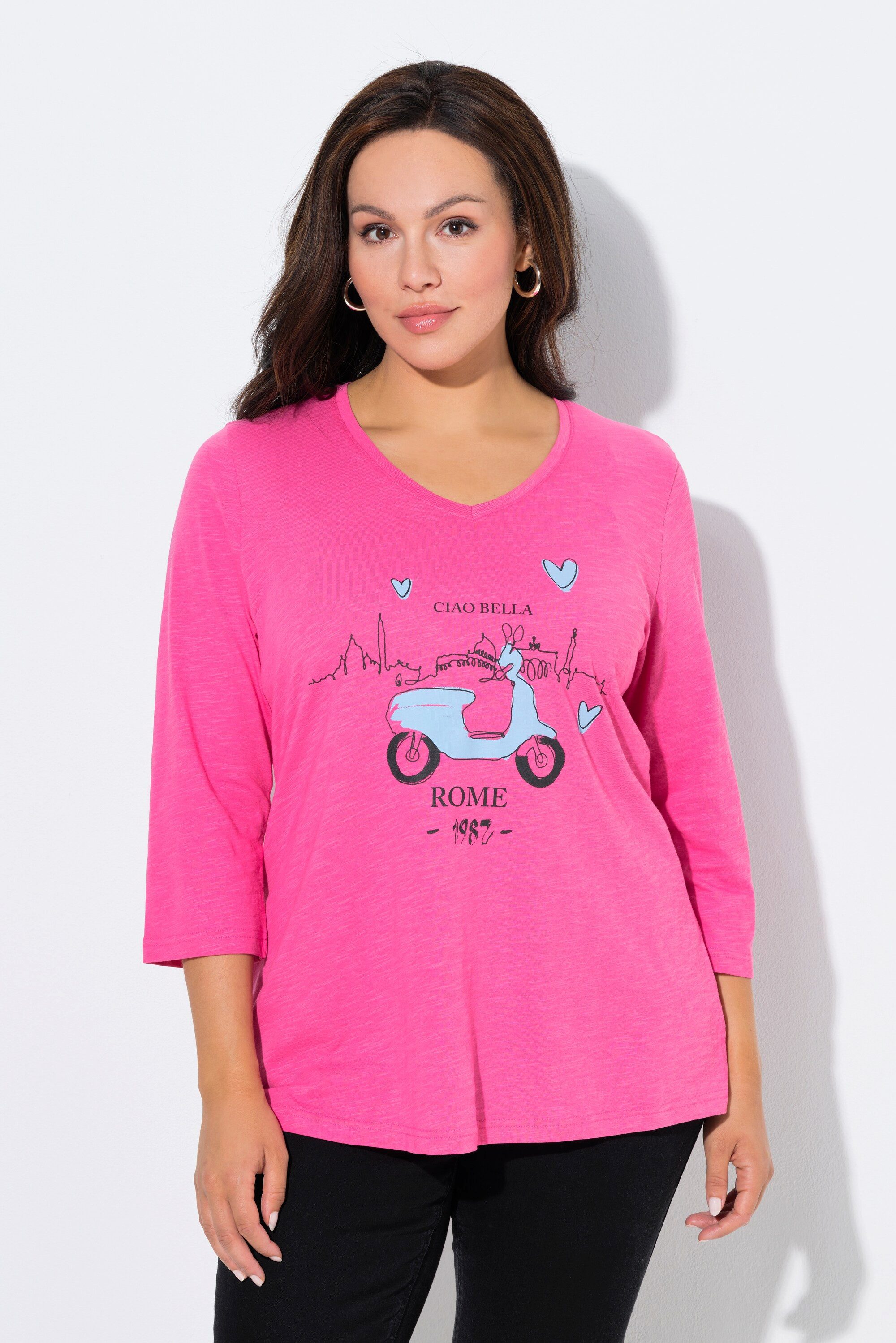 Ulla Popken T-Shirt Shirt Ciao Bella Classic V-Ausschnitt 3/4-Arm günstig online kaufen